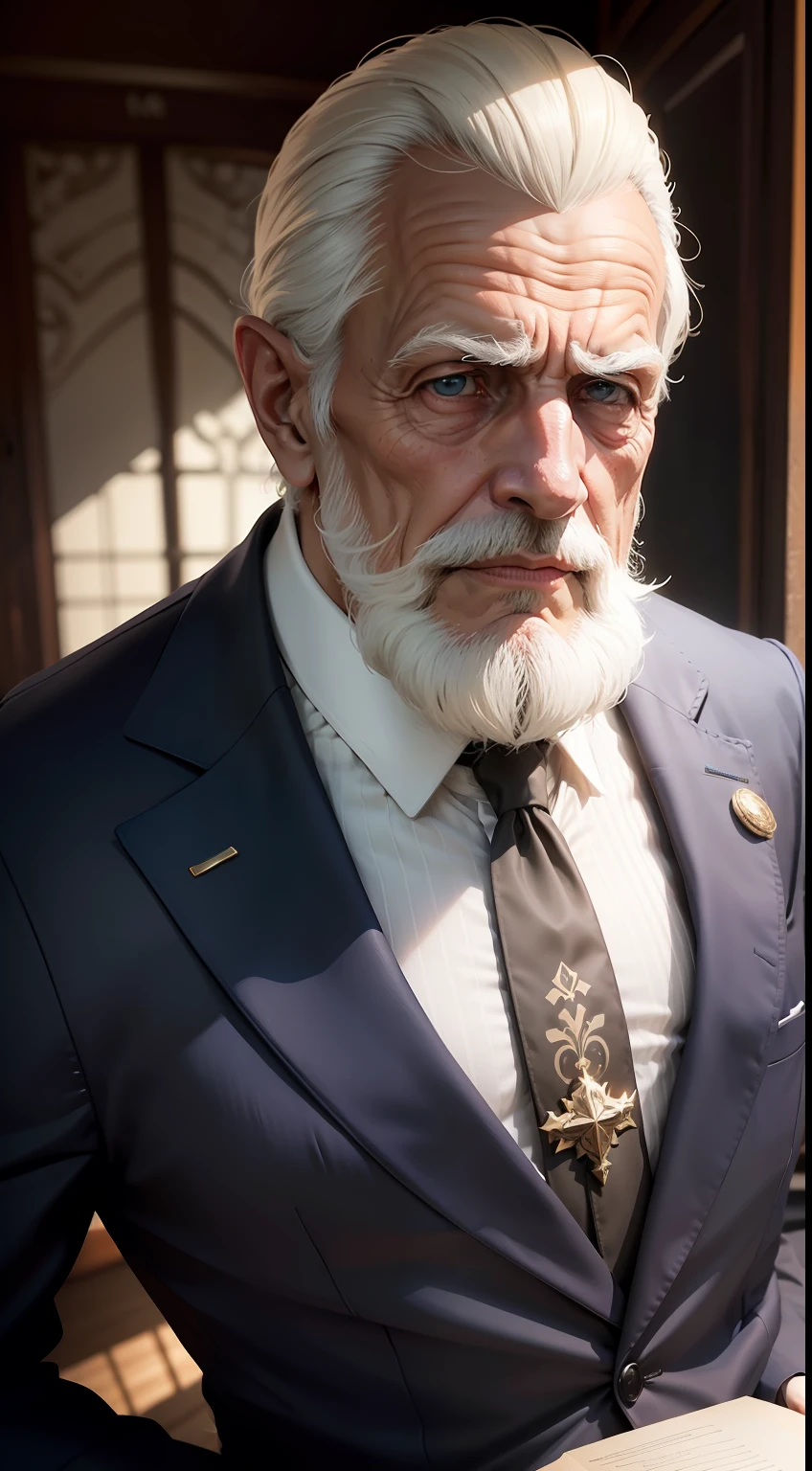 Homem de velho , vestindo um terno, sentado em uma poltrona,cara de pessoa importante,ultra realista,8k ,