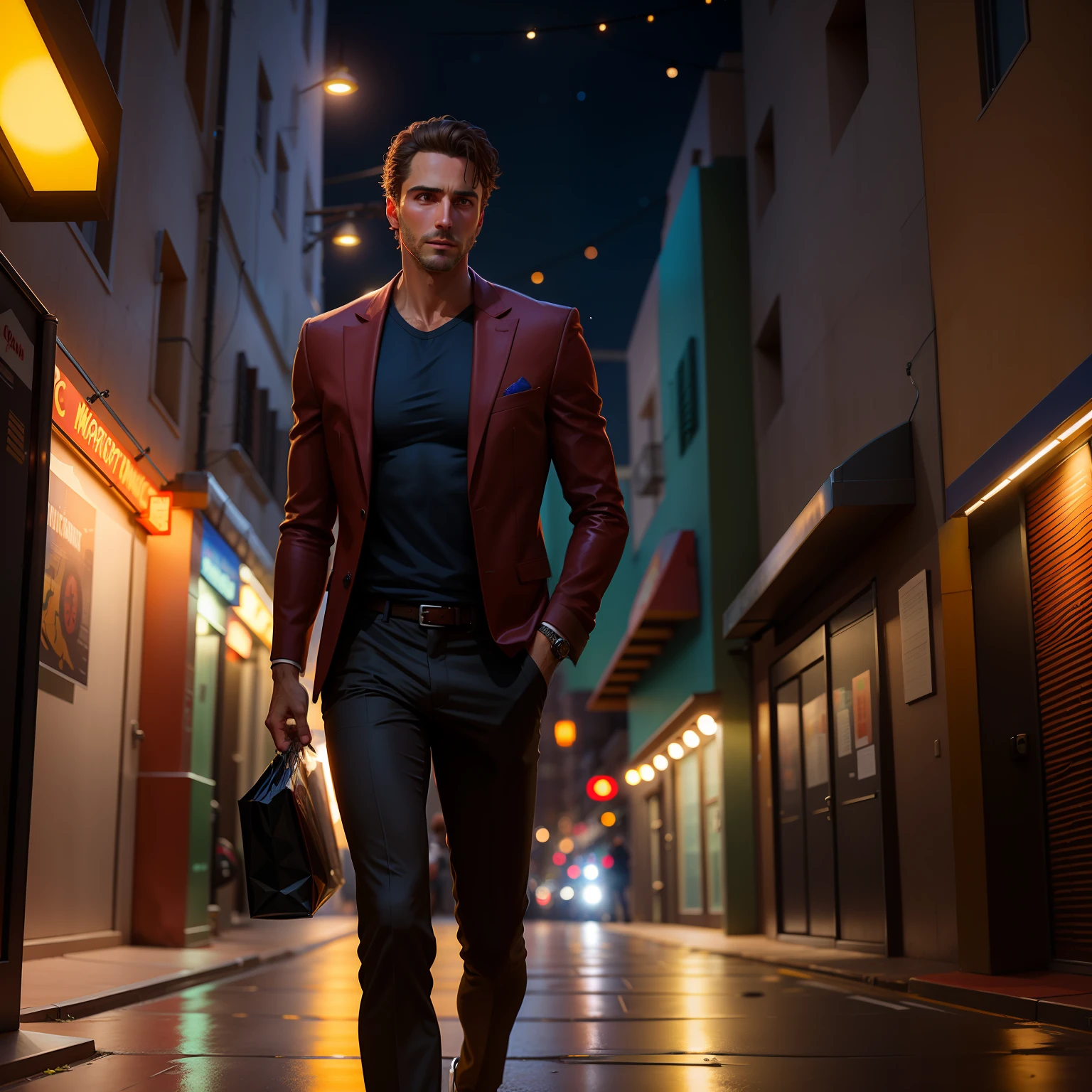 A Man Walking down a Cinematic Night Alley, com trovoadas, Movie Night, Cinematic alley