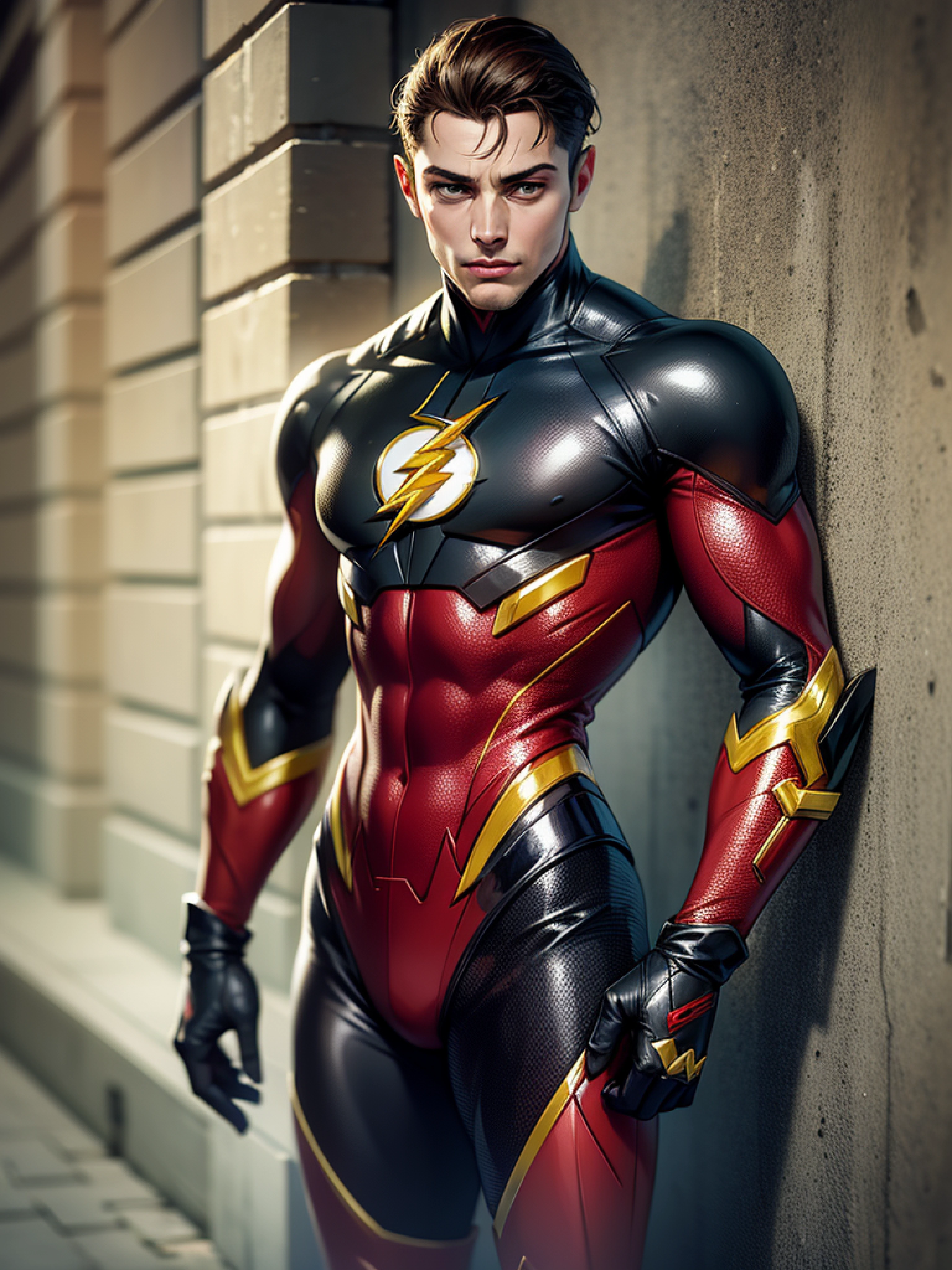 imagem flash, roupas vermelhas estilo escuro, WMASK, personagem masculino Barry Allen, estilo de papel de parede, imagem detalhada, Realistic, True to the series, Cinematic setting, Estilo nas sombras escuras, Realistic, circunstanciado, High quality resolution