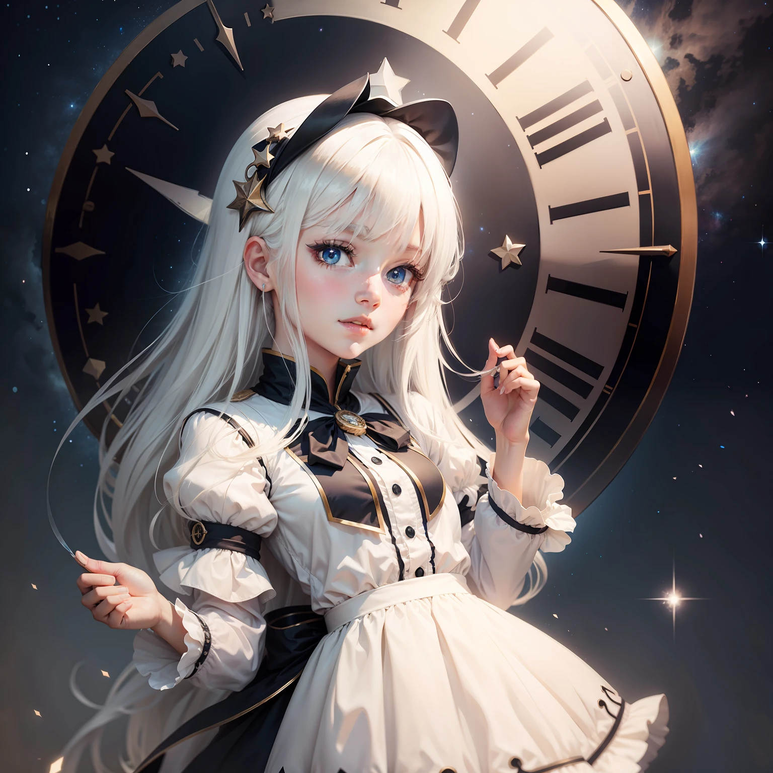 Clock Funnel White Haired Girl Starry Sky