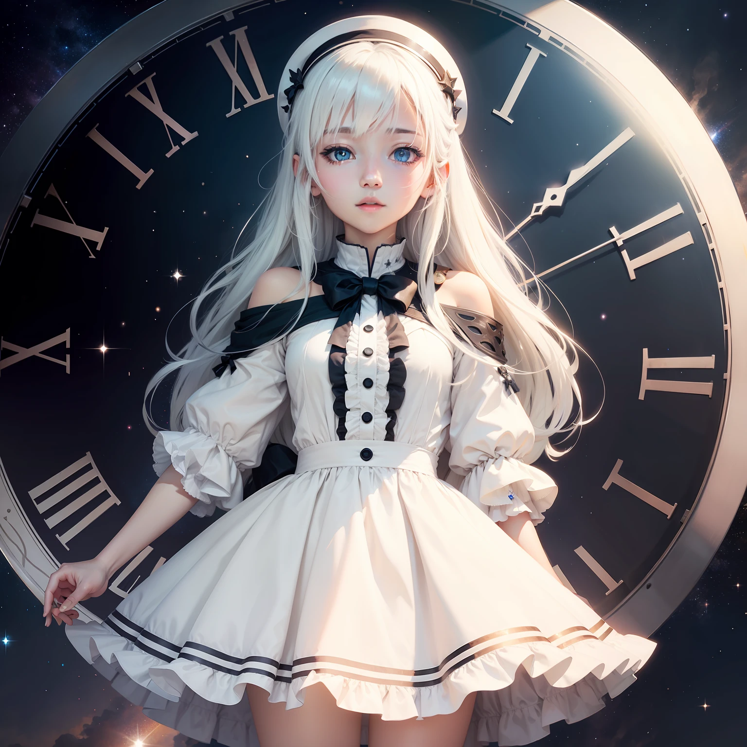 Clock Funnel White Haired Girl Starry Sky