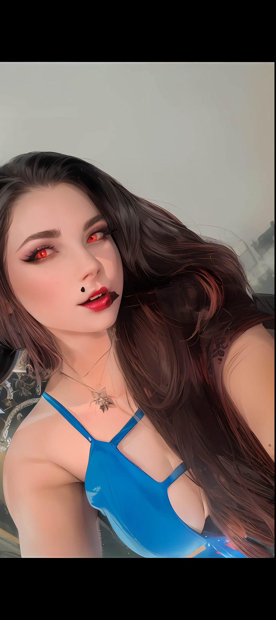 raw photo, raytraced, 8k UHD, DSLR, high quality, masterwork, gothgirl, 20 year old vampire queen, ((glowing red eyes)), ((detailed eyes)), laughing deviously, (vampire fangs), (blood dripping from mouth), black hair, tight thigh highs, shiny skin, (large breasts), nipslip, highly detailed face, detailed skin, dynamic lighting, intricate, (very very very beautiful:1.1), elegant, cinematic, artstation, ultra realistic details, sharp focus, detailed background, gothic castle, night, moonlit,