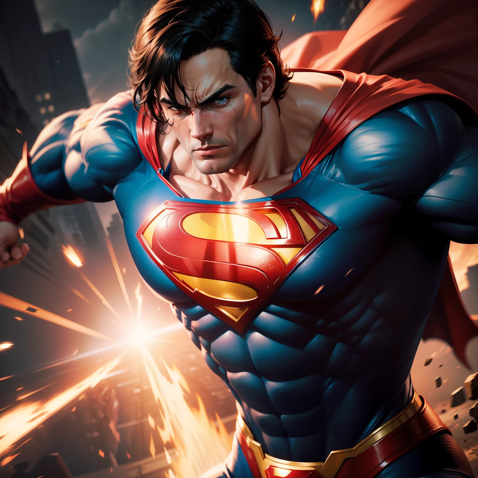 Superman  hiper - detalhado, Make a super powerful fist and destroy the world, Cinematic 8K
