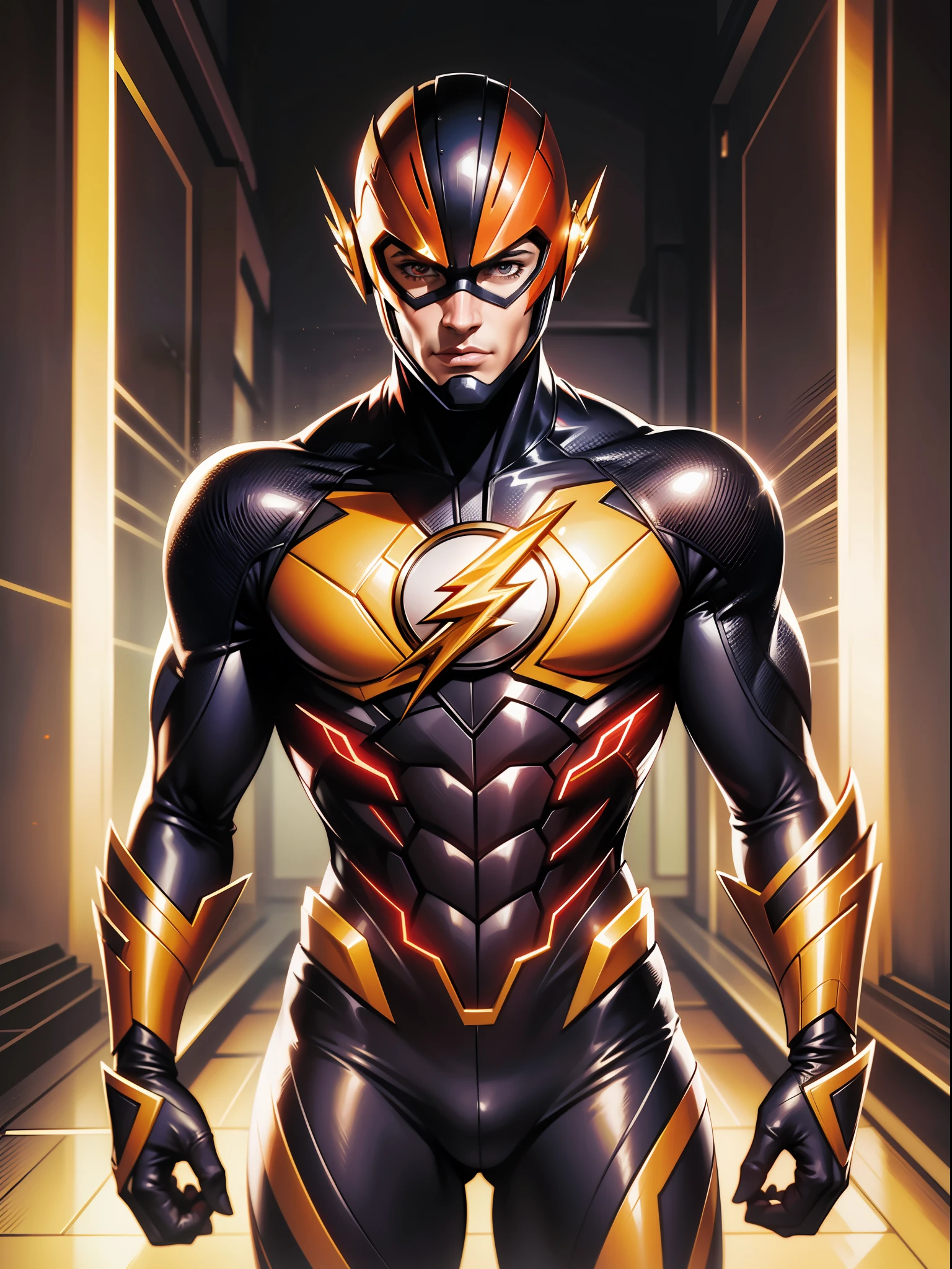 imagem flash, roupas vermelhas estilo escuro, WMASK, personagem masculino Barry Allen, estilo de papel de parede, imagem detalhada, Realistic, True to the series, Cinematic setting, Estilo nas sombras escuras, Realistic, circunstanciado, High quality resolution
