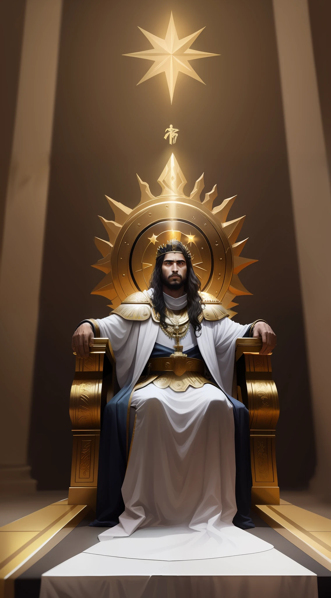 imagem de um homem sentado em um trono com uma estrela acima dele, sentou-se em seu trono, O Deus Imperador da Humanidade, Retrato do Imperador da Humanidade, sentado em um trono de ouro, sentado em seu trono, sentado no trono de ouro, Rei dos Reis, deus imperador, Senhor do Inferno no Trono, sentado em um trono dourado, sentado em um trono