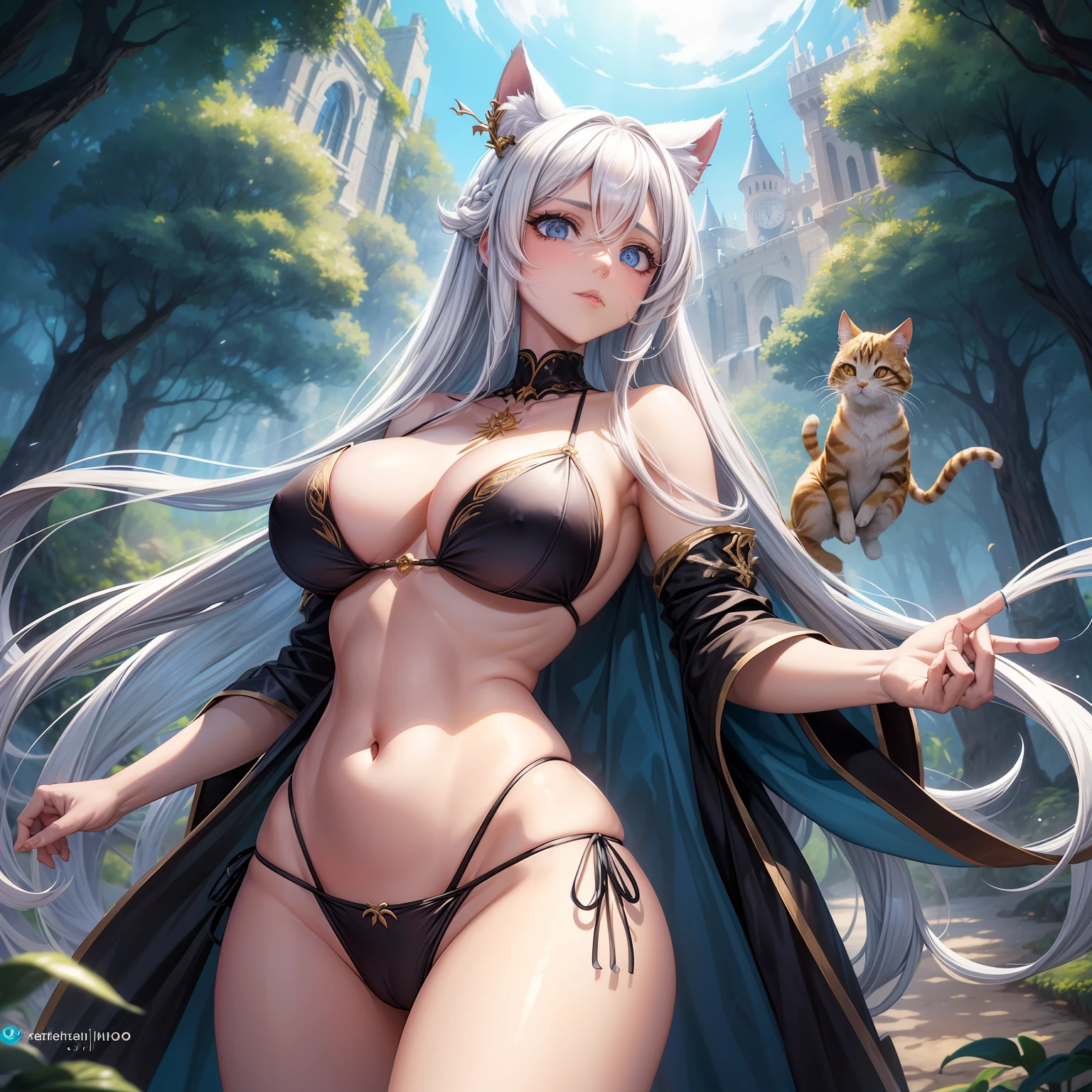 Mulher Milf madura com corpo volumoso e sedutor sentada na relva com as pernas abertas enquanto agarra os seus seios enormes, destaque nas pernas e nos seios, bikini branco molhado, orelhas de gato, cabelo de rapunzel branco, olhos cinzentos, ((olhos cinzentos)), (olhos cinza), tits gigantescos, Busty, (nua:1.2), Forest with shrub trees, folhas caindo, chuva leve, tempestade leve, borbuletas, vento voa, vento forte(obra-prima: 1.2, melhor qualidade), (belos olhos finamente detalhados: 1.2),olho cinzento e vermelho ((Heterocromia)), (fundo detalhado, fantasia escura), (rosto bonito e detalhado), Alto contraste, (best ilumination, extremamente delicado e bonito), ((cinematiclight )), Colouring, hiperdetalhe, dramatic light, detalhes intrincados, (1 garota, sozinho, Rapunzel's white hair with cat ears and demon horns, olhos brancos e cinzentos, cabelo entre os olhos, dinamic angle), (cabelo de rapunzel branco extremamente longo), corpo volumoso com seios e busto enormes, (respingos de sangue: 1.4), luz negra rodopiante ao redor do personagem, profundidade de campo, cold, calculating expression ;