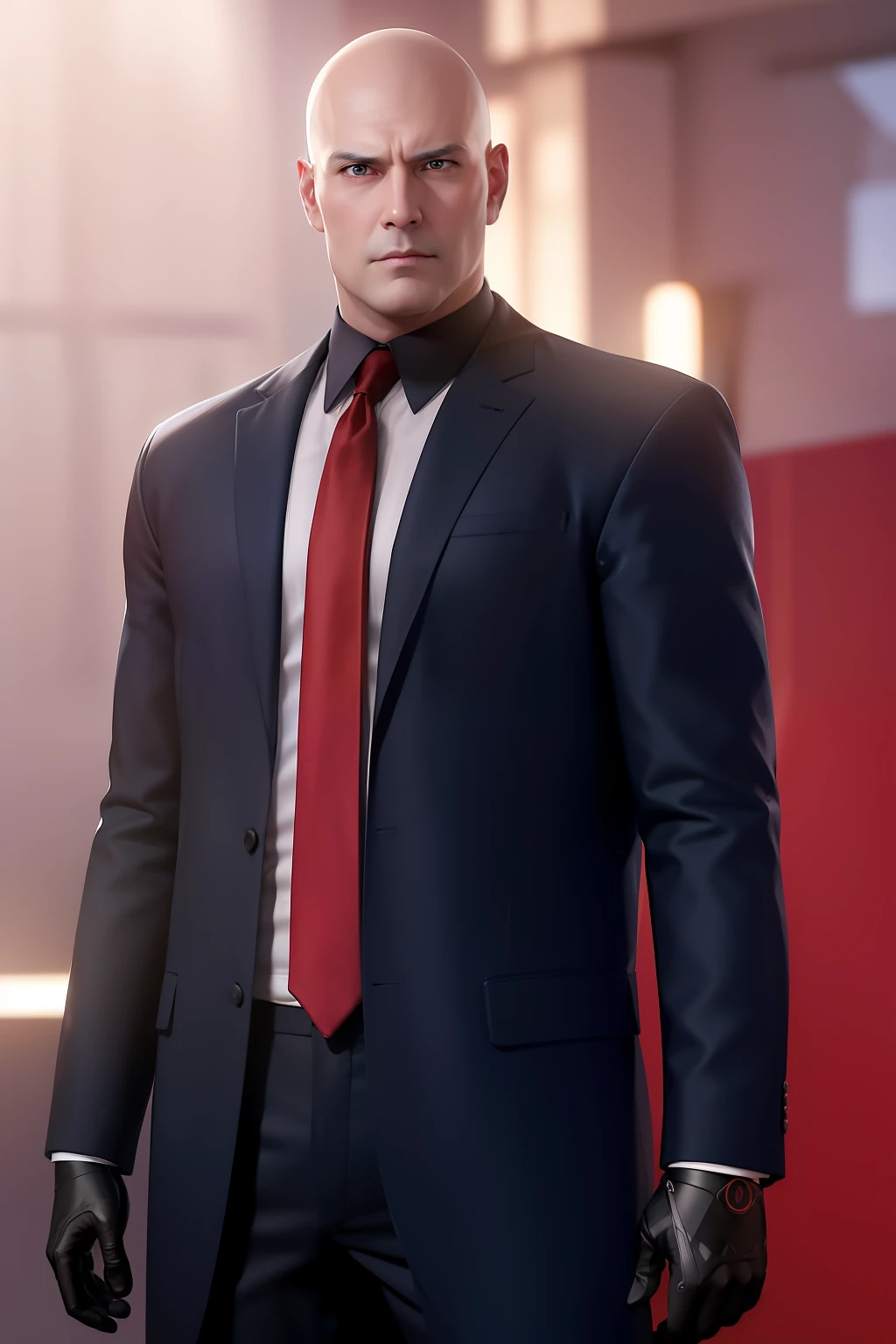 (With_no_beard:1.3),
red background behind him,
Standing at attention,
Black_suit,Black_jacket,shirt,
Red_tie,bald Head, blue_eyes,
1 old_Man, 50yo,male,looking at viewer,(angry:1.0),
NSFW,official art,extremely detailed CG unity 8k wallpaper, perfect lighting,Colorful, Bright_Front_face_Lighting,
(masterpiece:1.0),(best_quality:1.0), ultra high res,4K,ultra-detailed,
photography, 8K, HDR, highres, absurdres:1.2, Kodak portra 400, film grain, blurry background, bokeh:1.2, lens flare, (vibrant_color:1.2)