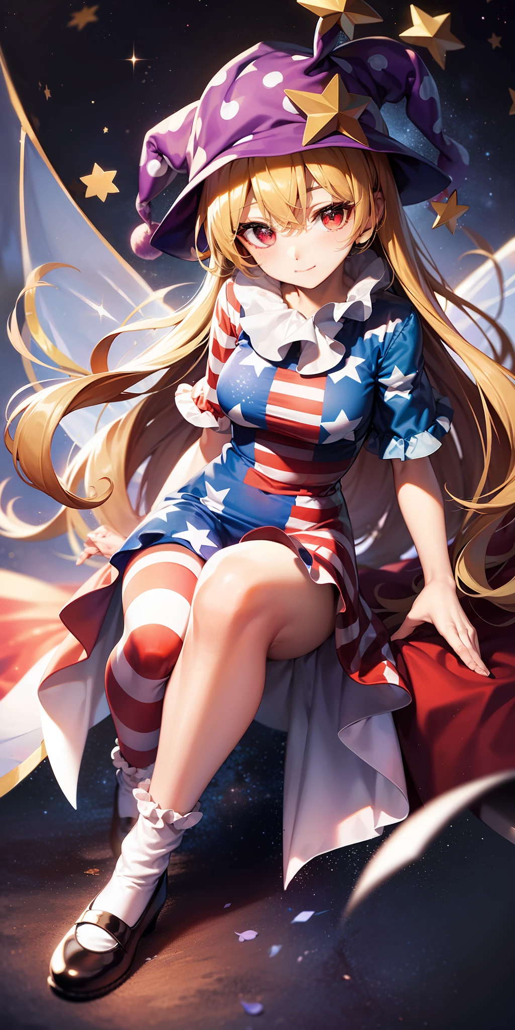 touhou project,Clownpiece，Flag of the United States dress，Flag of the United States socks，universe，fairy wings