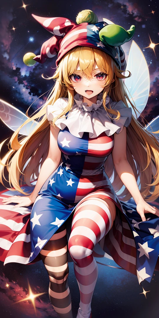 touhou project,Clownpiece，Flag of the United States dress，Flag of the United States socks，universe，fairy wings