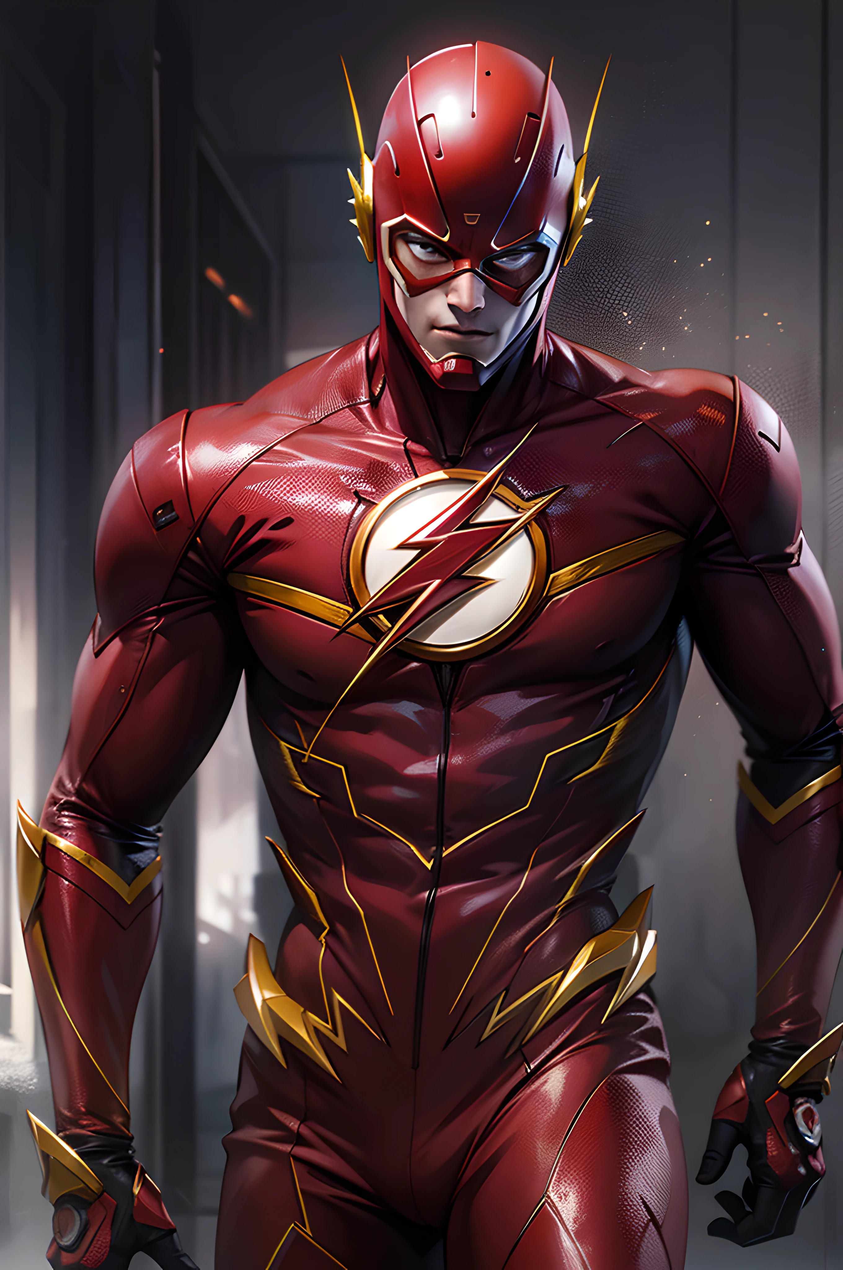 imagem flash, roupas vermelhas estilo escuro, WMASK, personagem masculino Barry Allen, estilo de papel de parede, imagem detalhada, Realistic, True to the series, Cinematic setting, Estilo nas sombras escuras, Realistic, circunstanciado, High quality resolution