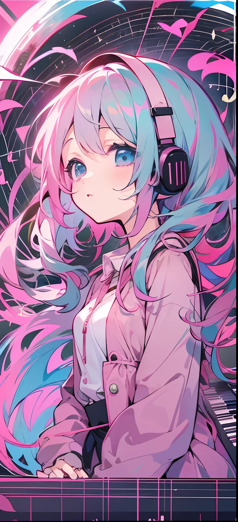 VOCALOID、One girl、colourful hair、PastelColors、dome、cute little、Music Background