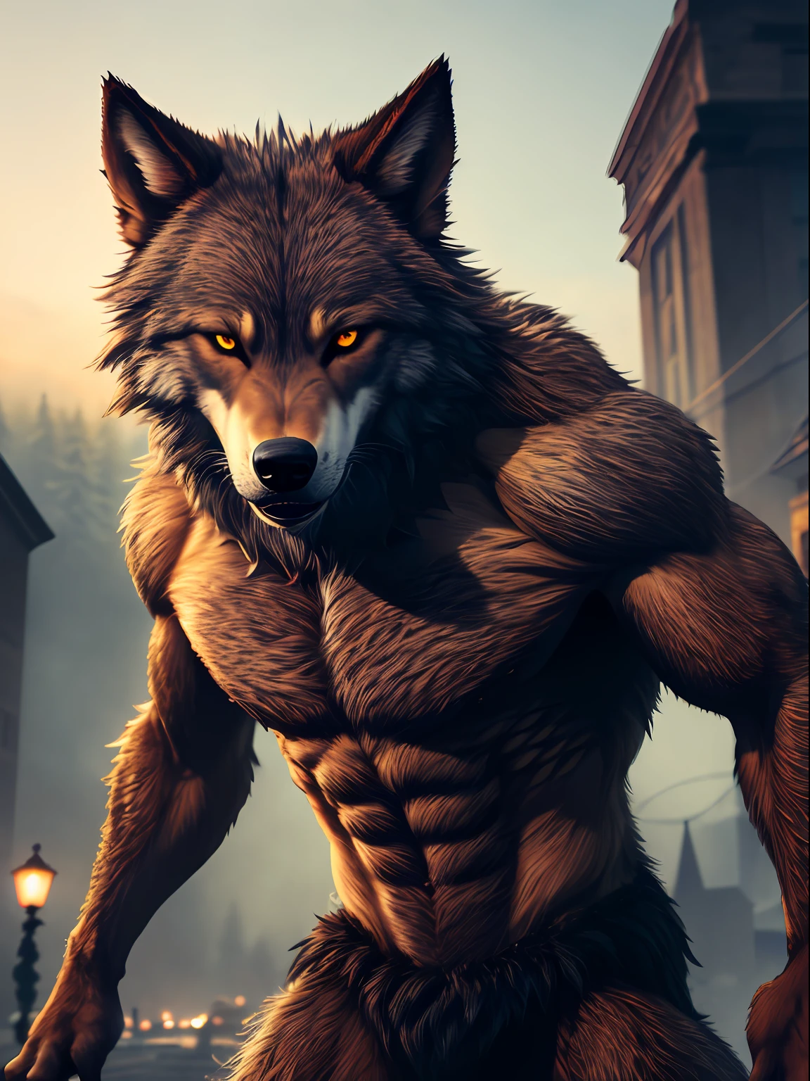 (Extremely detailed 8k wallpaper), a mid shot photo of a werewolf, complex, highly detailed, and dramatic