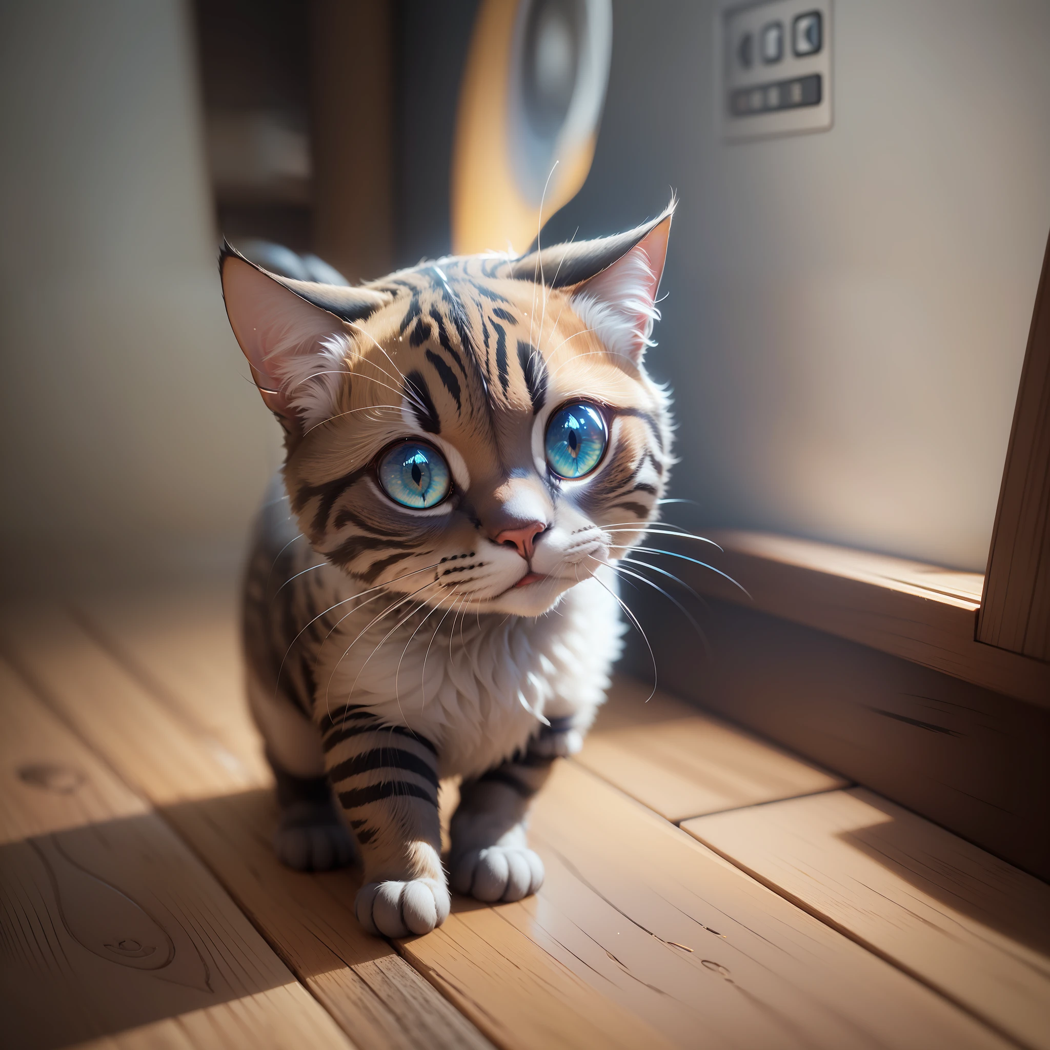 (melhor qualidade:1.33), (obra-prima:1.42), (realista:1.24), (detalhado:1.15), Gato fofo, olhos grandes, no estilo da pixar, lindo 3ds max render, volumeric lighting, global ilumination, raytracing, hiperrealismo detalhado,
