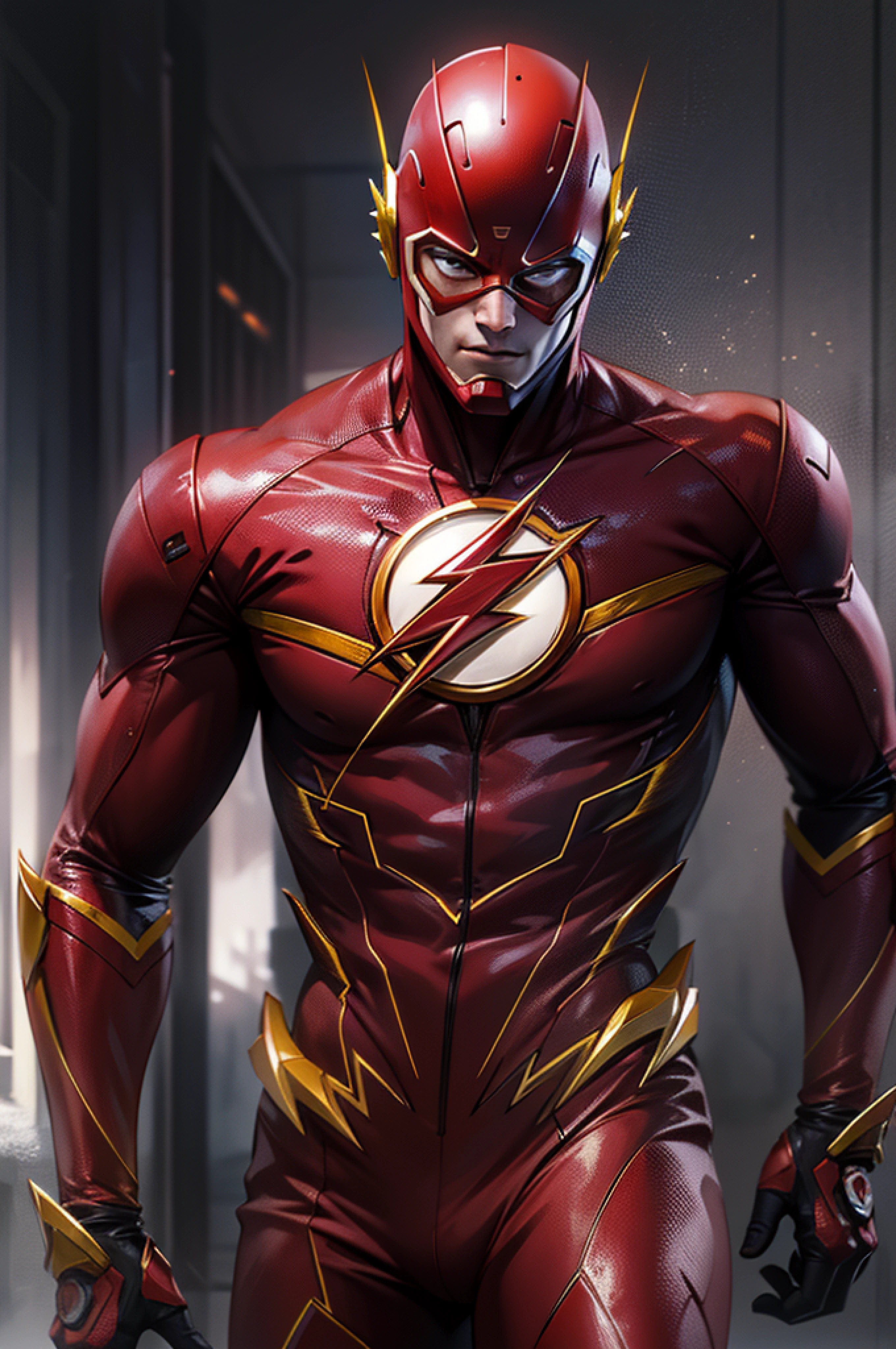imagem flash, roupas vermelhas estilo escuro, WMASK, personagem masculino Barry Allen, estilo de papel de parede, imagem detalhada, Realistic, True to the series, Cinematic setting, Estilo nas sombras escuras, Realistic, circunstanciado, High quality resolution