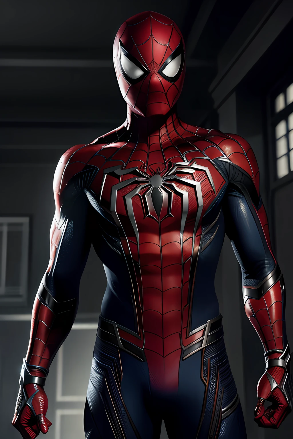 (8k, RAW photo, best quality, masterpiece:1.2), ultra detailed, official art, photo-realistic:1.37, upper body shot, marvel spiderman, film grain, action pose