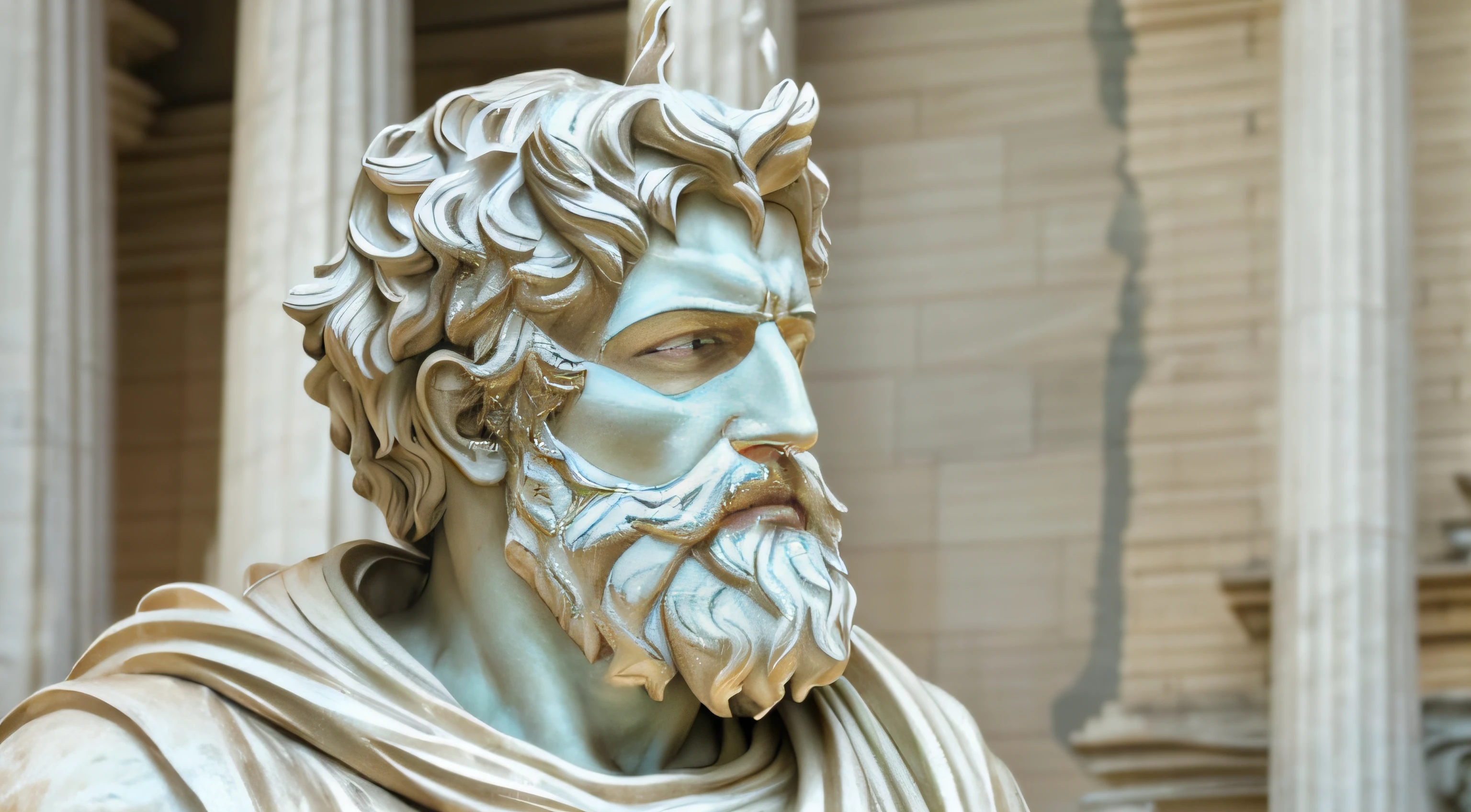a close up of a statue of a man with a beard, stoic face, stoicism, cinematic bust portrait, godlike and stoic, artstyle of michelangelo, stoic and calm, stoic attitude, portrait zeus, stoic facial expression, stoic, classic sculpture, greco roman statue, classical sculpture, ancient greek statue, the eyes must also be a sculture