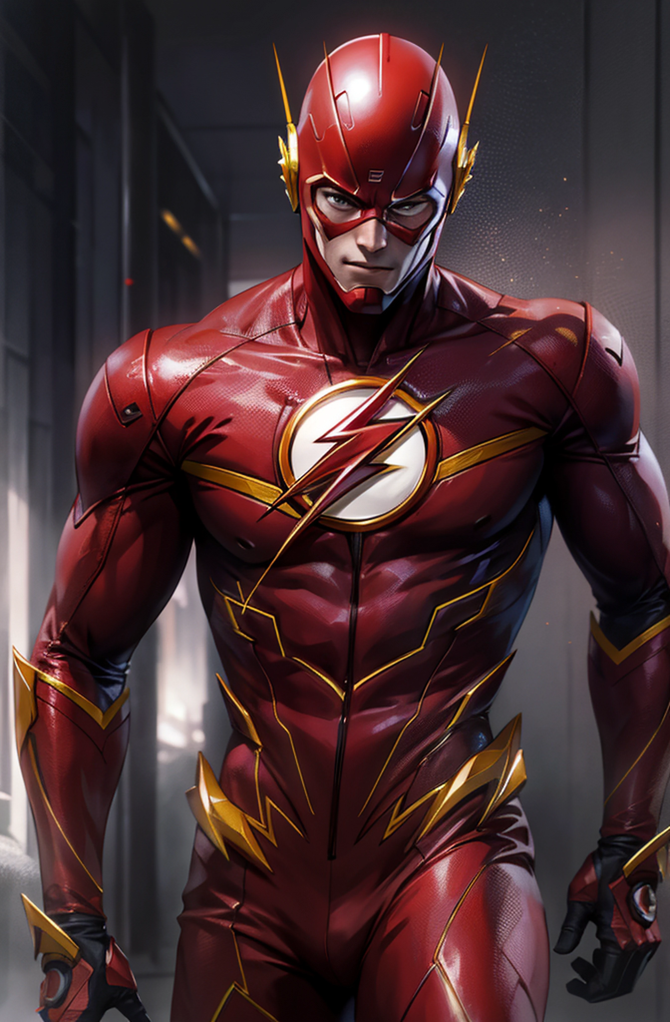 imagem flash, roupas vermelhas estilo escuro, WMASK, personagem masculino Barry Allen, estilo de papel de parede, imagem detalhada, Realistic, True to the series, Cinematic setting, Estilo nas sombras escuras, Realistic, circunstanciado, High quality resolution, ultra realista, ultra HD