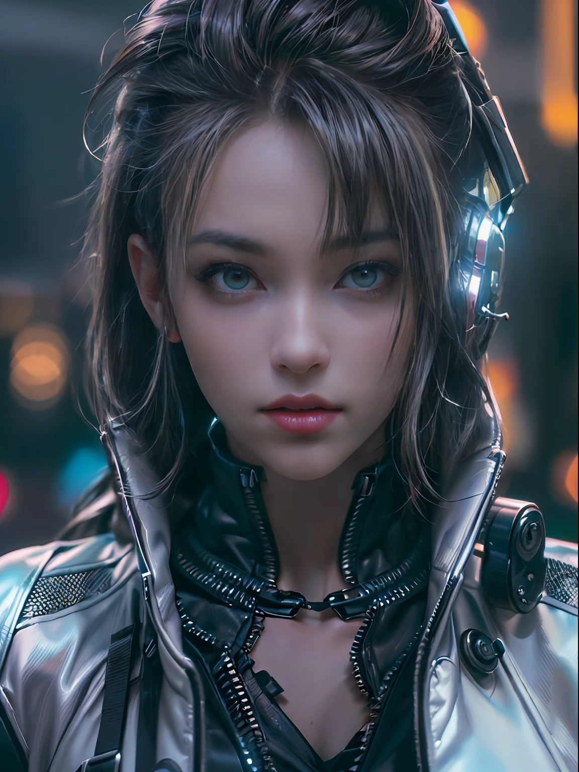 cyber punk Girl,(top-quality、8K、32K、masterpiece、nffsw:1.3)、(The ultra -The high-definition)、(Photorealsitic:1.4)、Raw photography,Charming perfect figure,Beautiful and well-groomed face、actionpose:1.2,Detailed cyberpunk fashion、World of Cyberpunk,depth of fields,blurry backround,、