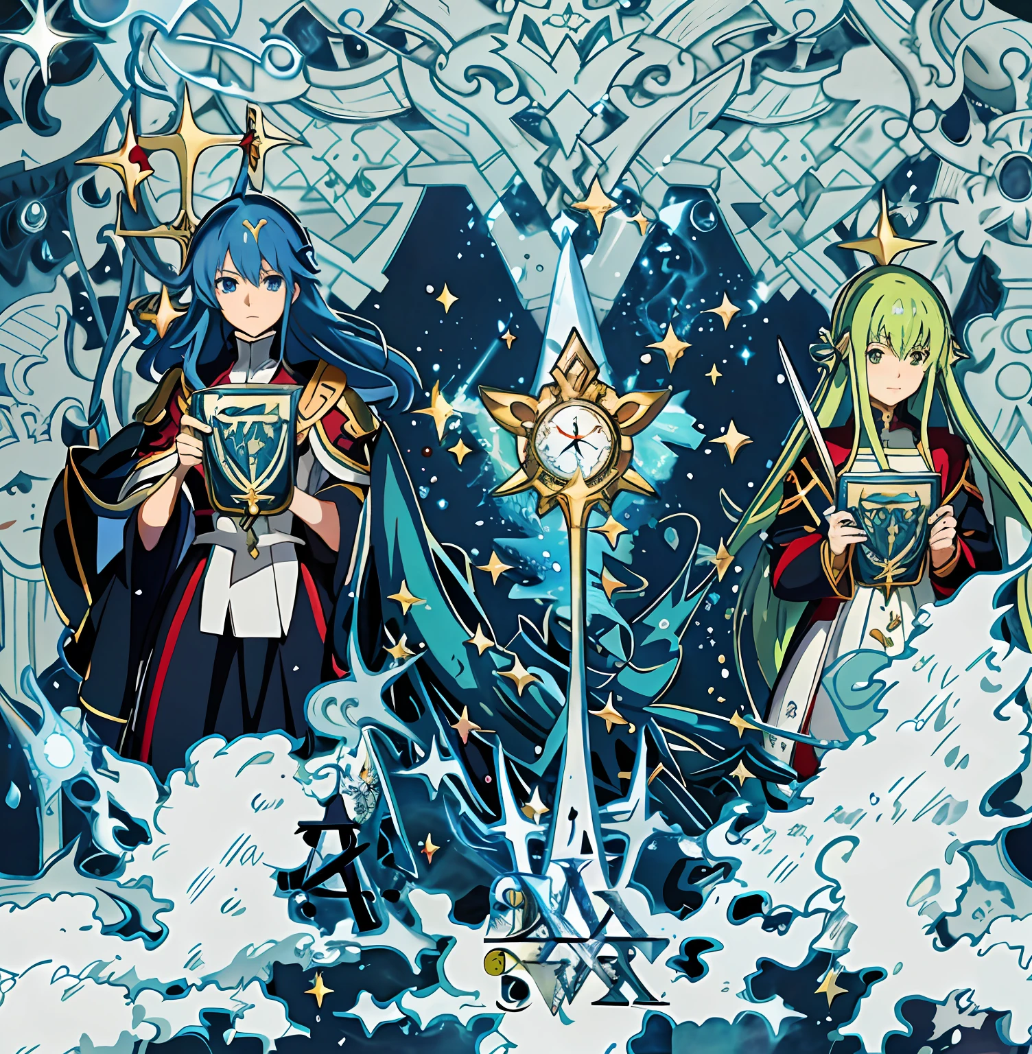 Close-up of a group of people with swords, tensei shitara slime datta ken, An anime cover, Detailed key anime art, promotional art, star ocean, promo art, offcial art, fus rei, in awe, Code geass, Vivid!!, harem, Official anime artwork, alchemic, astral aurora, close look, anime key art