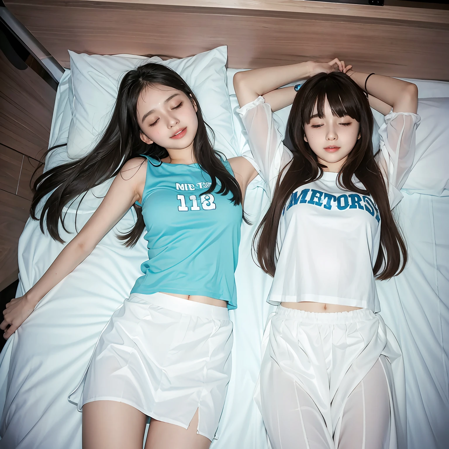 maior, maior, big tits, slim figure, femele, Blue Sleeveless T-Shirt, White chiffon skirt, bedroom, bangss, a , Straight Long Hair Do Smile 1 Big Smartphone Real Skin Sleeping Habits