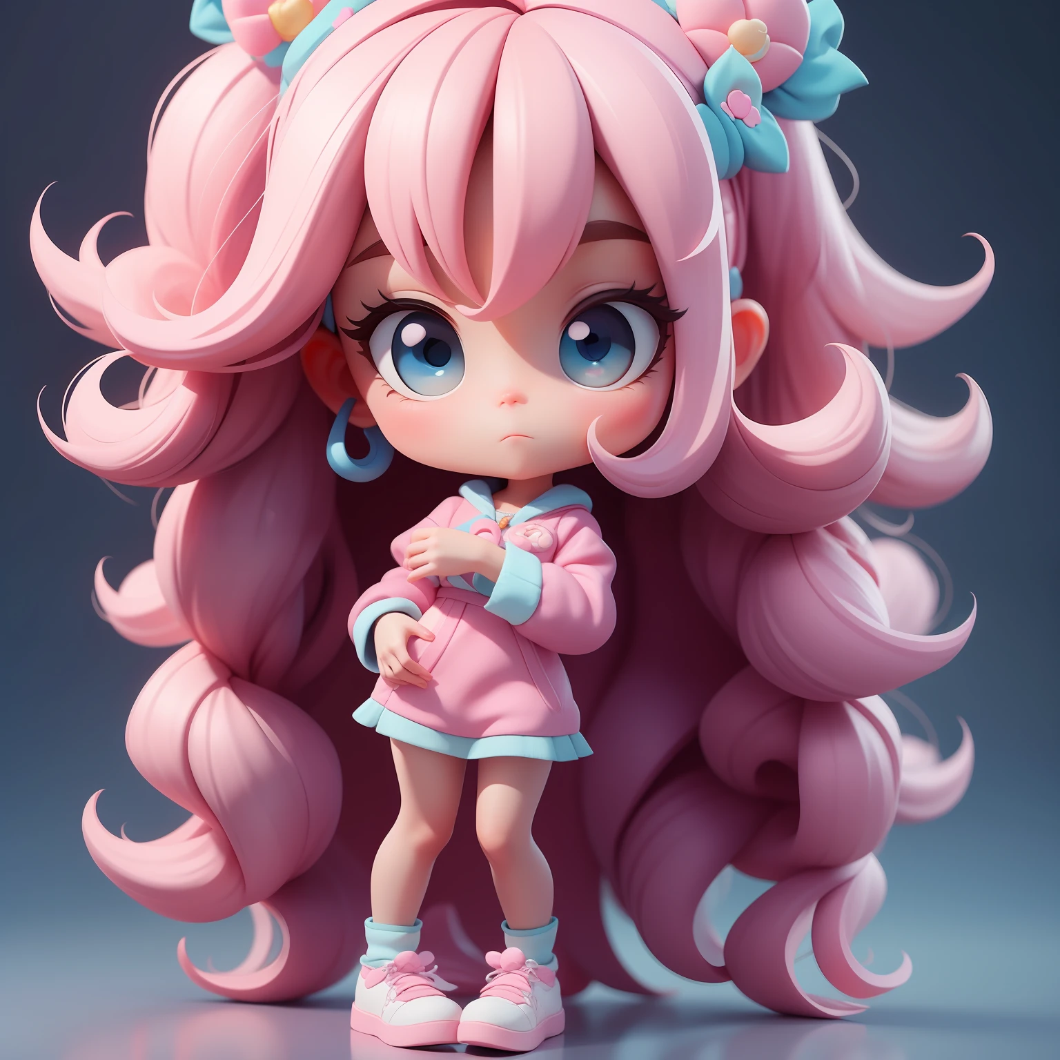 a super cute girl, full body, dreamy cute hair accessoriesPopmart Blind Box, IP design, clean and bright background3D rendering, OC rendering, 8k, soft focus, fine Glossysuper detail --ar 3:6 50 --q 2 --niji 5 --style expressive --s 2