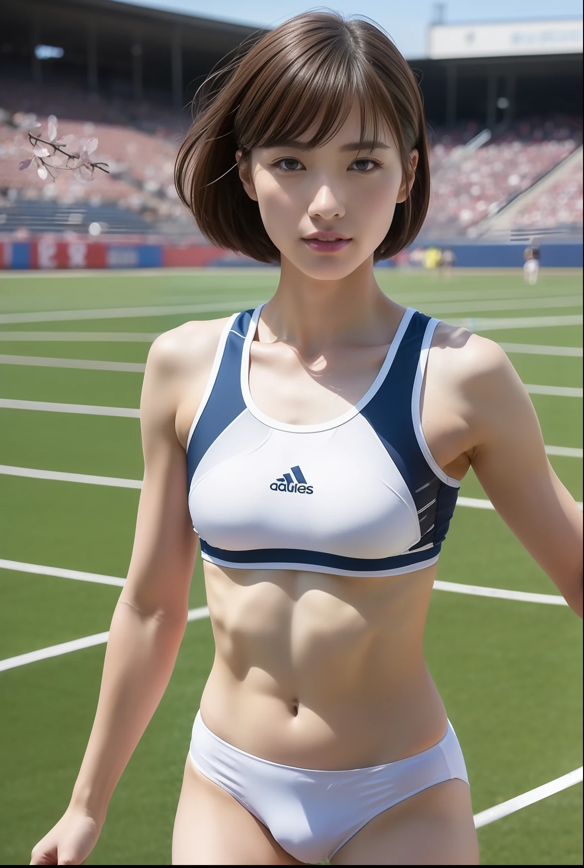 ((Track & Field Athletes Women))、(((1人)))、Tank tops、((stadium))、kawaii、full bodyesbian、athletic field、(((underpants)))、((A sexy))、((High exposure))、Short-cut hairstyles 、Women in Japan、Photorealsitic、Beautiful detailed eyes、Hyper-Realism、highcontrast、Ultra HD、realistic skin textures、Top image quality、top-quality、超A high resolution、Fine details、Very meticulously