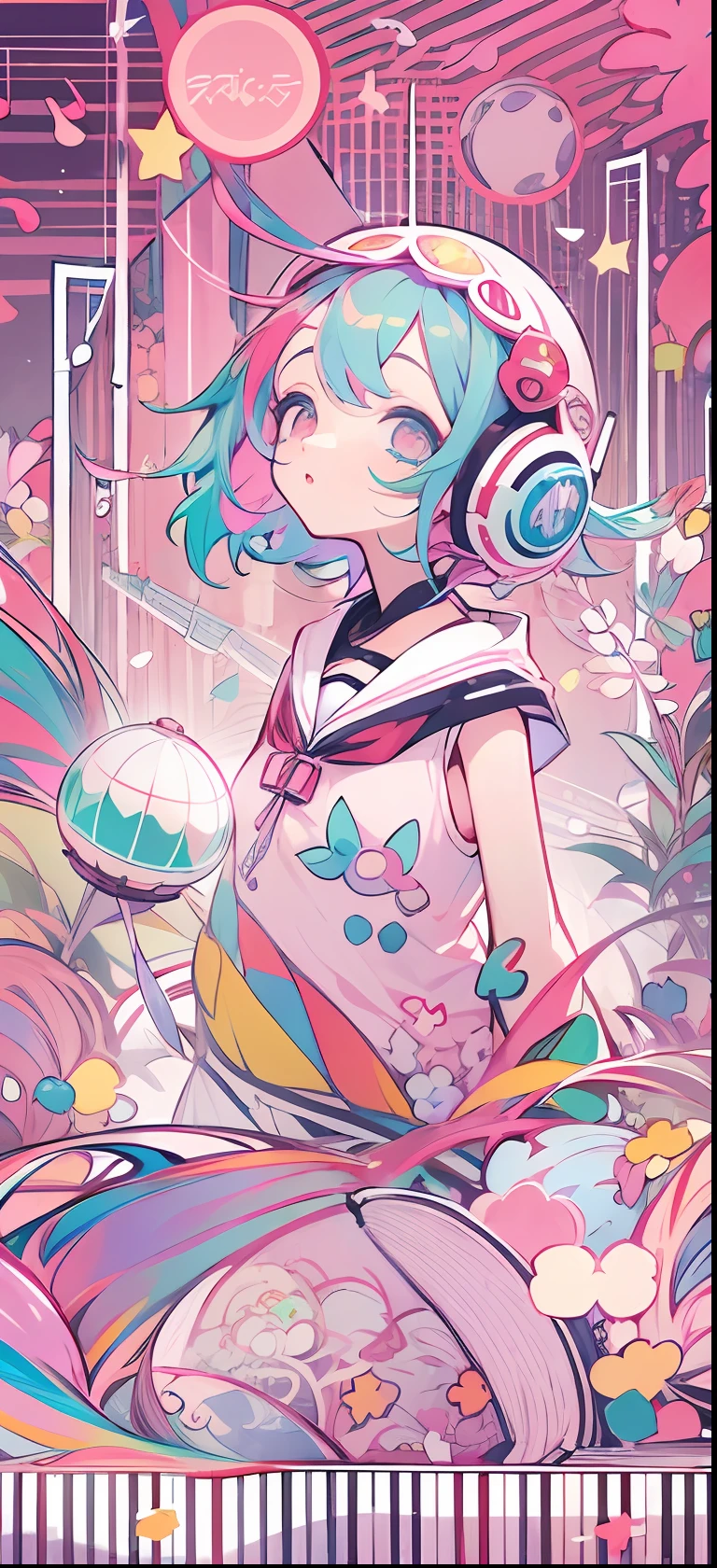 VOCALOID、One girl、colourful hair、PastelColors、dome、cute little、Music Background