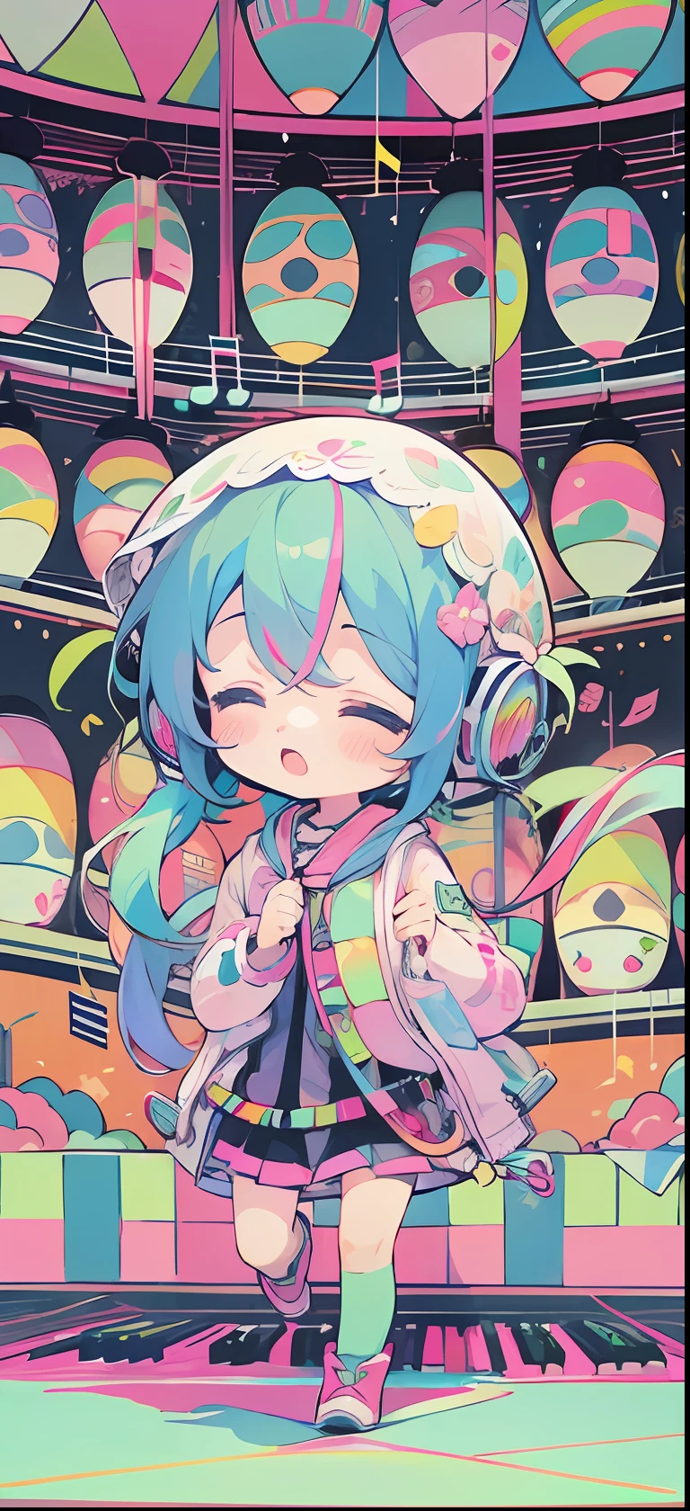 VOCALOID、One girl、colourful hair、PastelColors、dome、cute little、Music Background