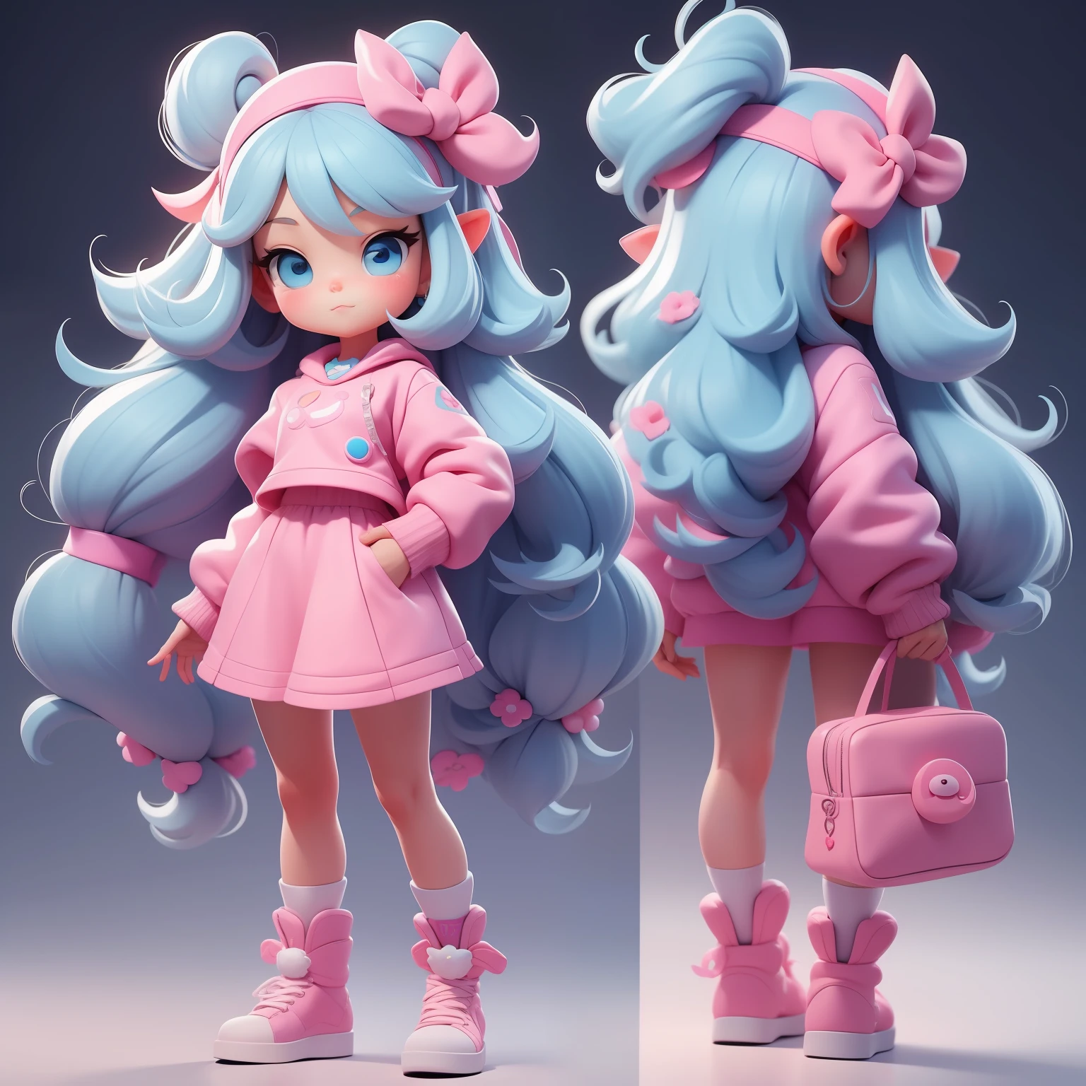 a super cute girl, full body, dreamy cute hair accessoriesPopmart Blind Box, IP design, clean and bright background3D rendering, OC rendering, 8k, soft focus, fine Glossysuper detail --ar 3:6 50 --q 2 --niji 5 --style expressive --s 2