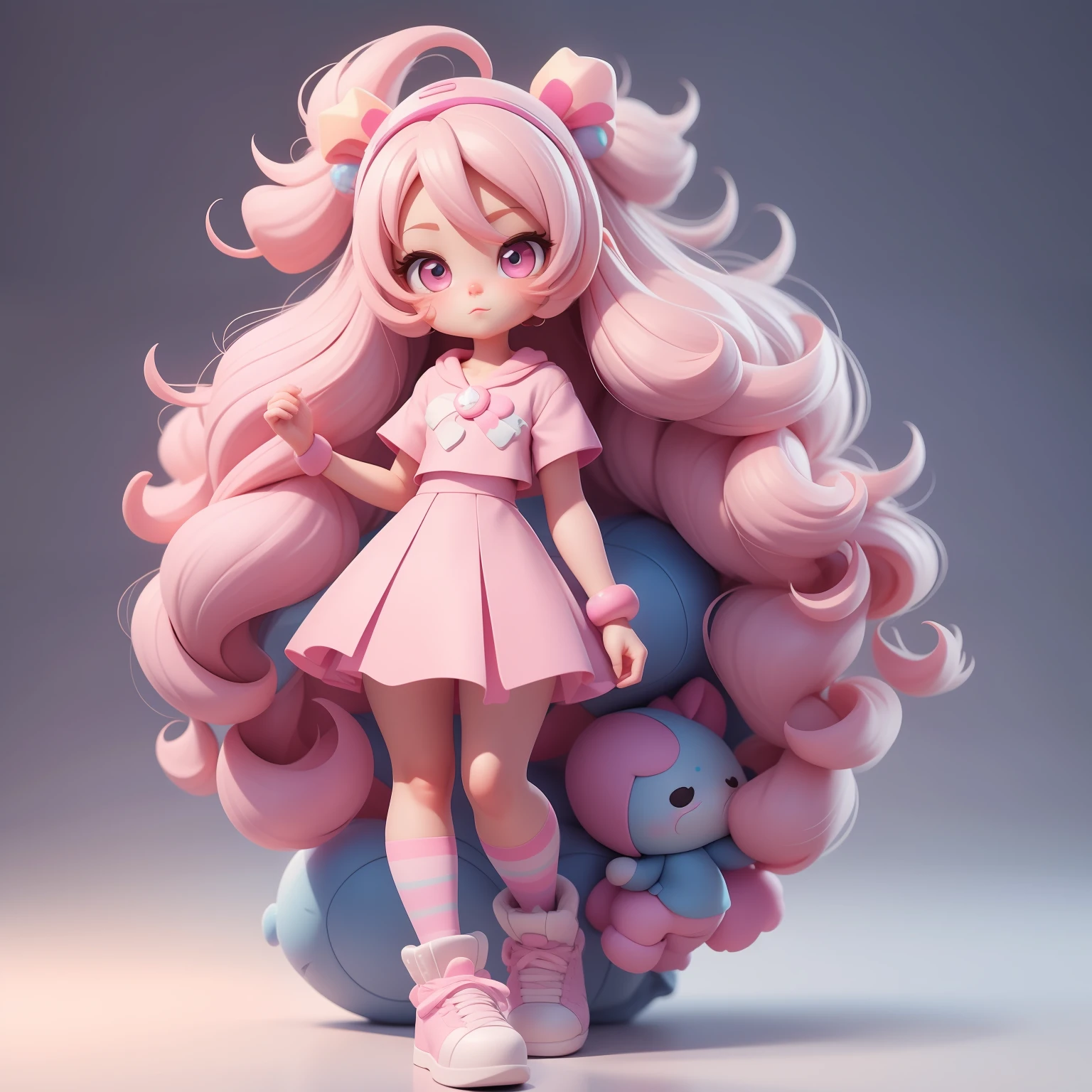 a super cute girl, full body, dreamy cute hair accessoriesPopmart Blind Box, IP design, clean and bright background3D rendering, OC rendering, 8k, soft focus, fine Glossysuper detail --ar 3:6 50 --q 2 --niji 5 --style expressive --s 2