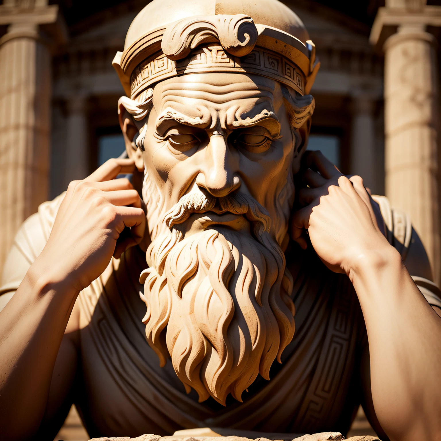 Create images of statues of old men thinking, Greek Statues Style