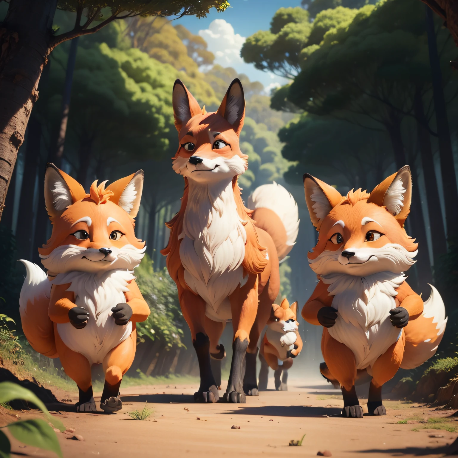 Desenhe , fox fofo, passeando pelos galhos da floresta em busca de aventuras, As his Fox family watches him fondly in the background., fox, children's animated films, 3 d animated movie, in australia, animated film, tamborine, Cena realista, oz, um hiper realista, childrens, Netflix, online, incrivelmente realista, eucalipto, 2 0 1 1, 2011, 2 0 1 8, 2018