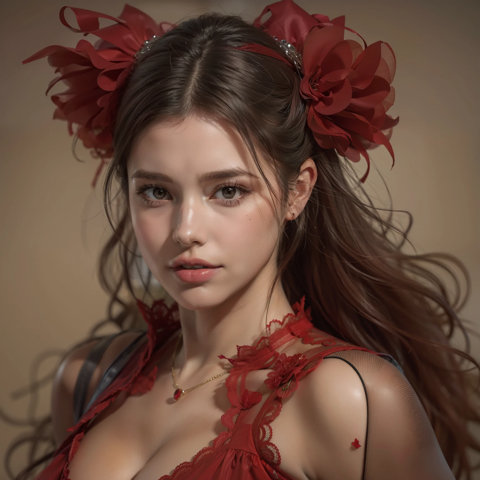 uma mulher em forma no traje babydoll vermelho, Realistic, circunstanciado, hiper-realista, Colocando, 1girl, alto detalhamento, 8k, camelo, , , mulher maravilha, Meghan Ory, focar no rosto