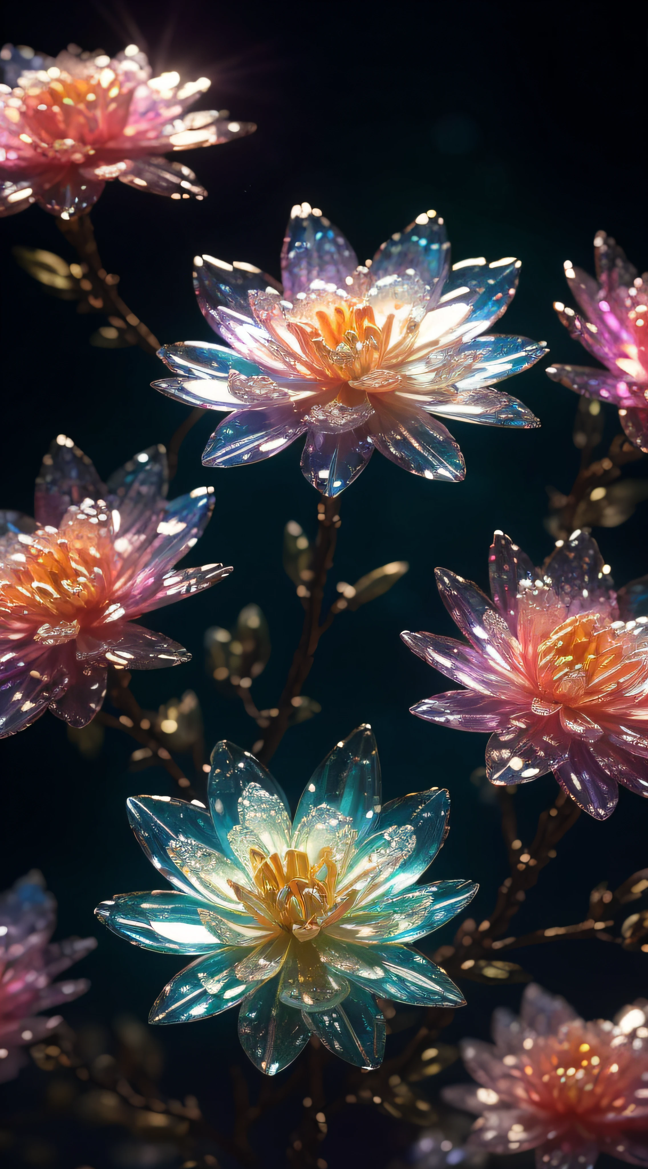 crystal spring blossom,
fantasy, galaxy, transparent,
shimmering, sparkling, splendid, colorful,
magical photography, dramatic lighting, photo realism, ultra-detailed, 4k, Depth of field, High-resolution