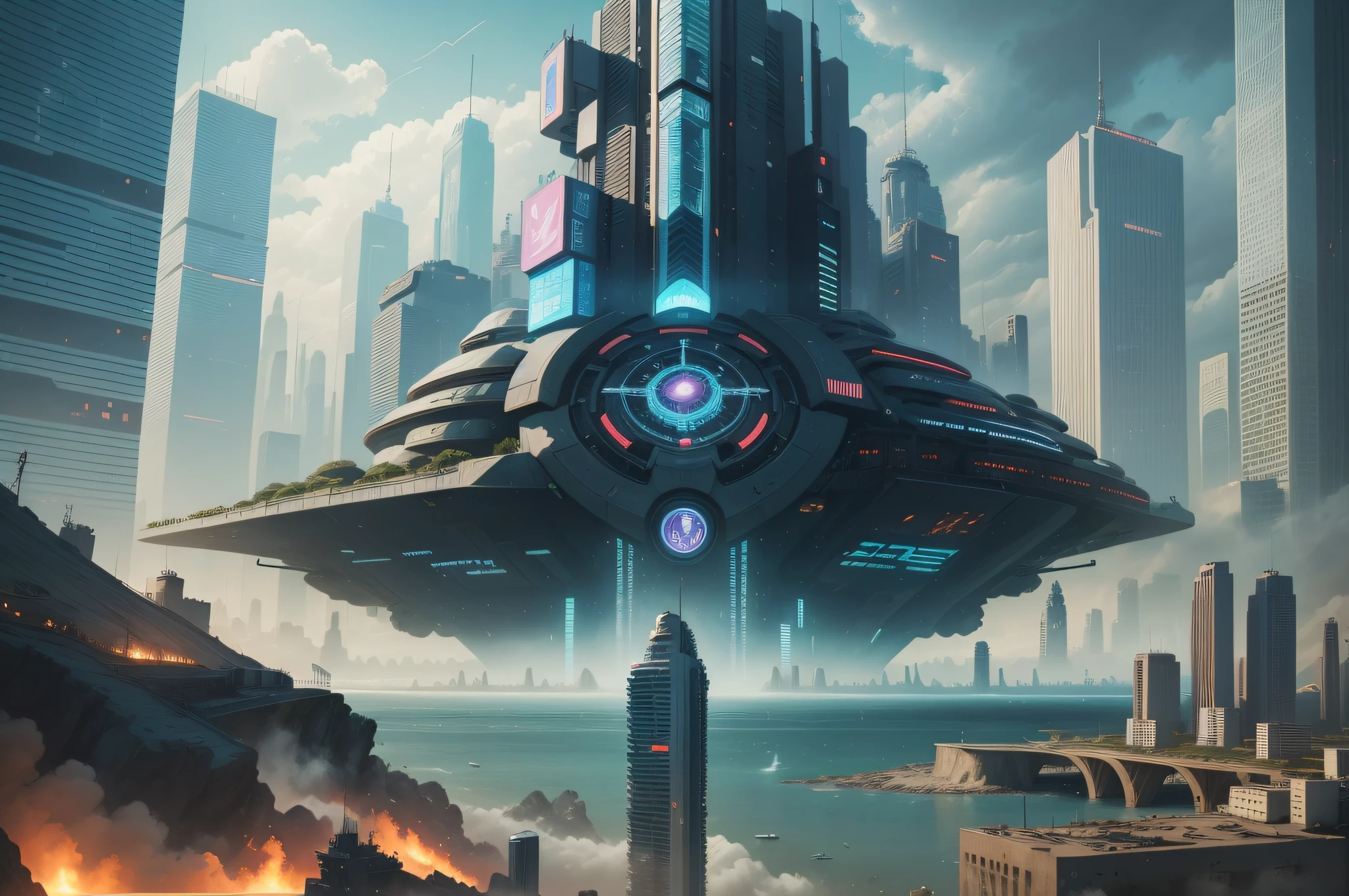 A city in the sea Cyberpunk big city Dream best qualityer Masterpieces Tomorrow's world 超高分辨率,manticore