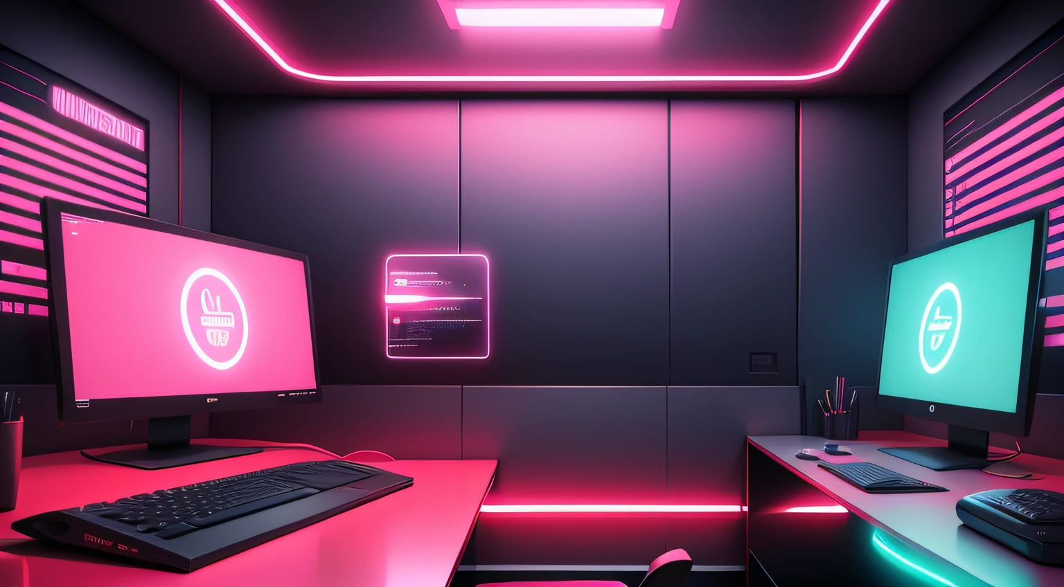 futuristic backdrop, websites e computador, advertising agency, estilo futurista, fundo de neon vermelho, tema vermelho, renderizado em um vibrante, estilo multiplataforma, with a focus on the desktop, celular, notebook e gabinete --auto