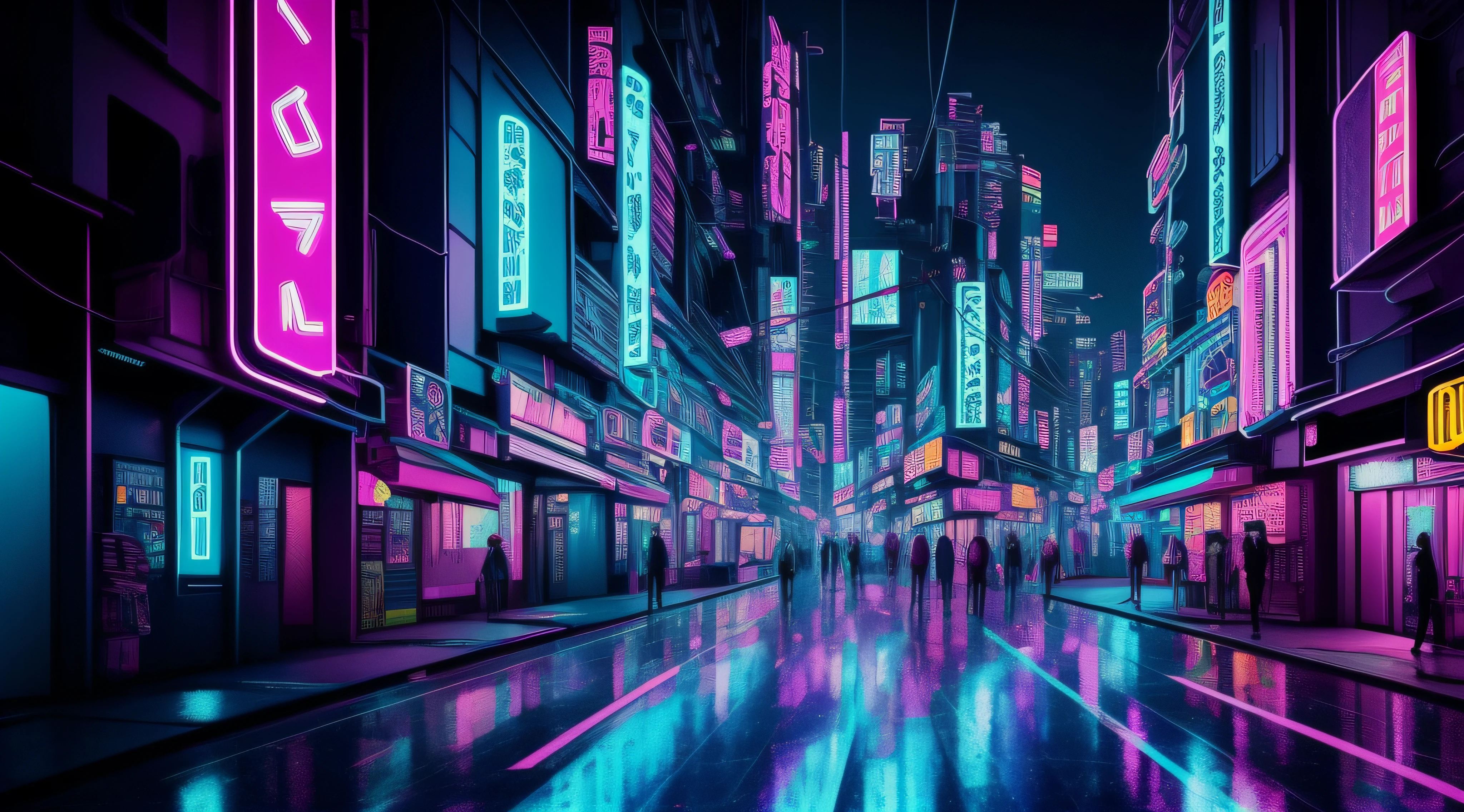 cyberpunk luzes neon hiragana k4 chuva noite futuro distopico depressivo