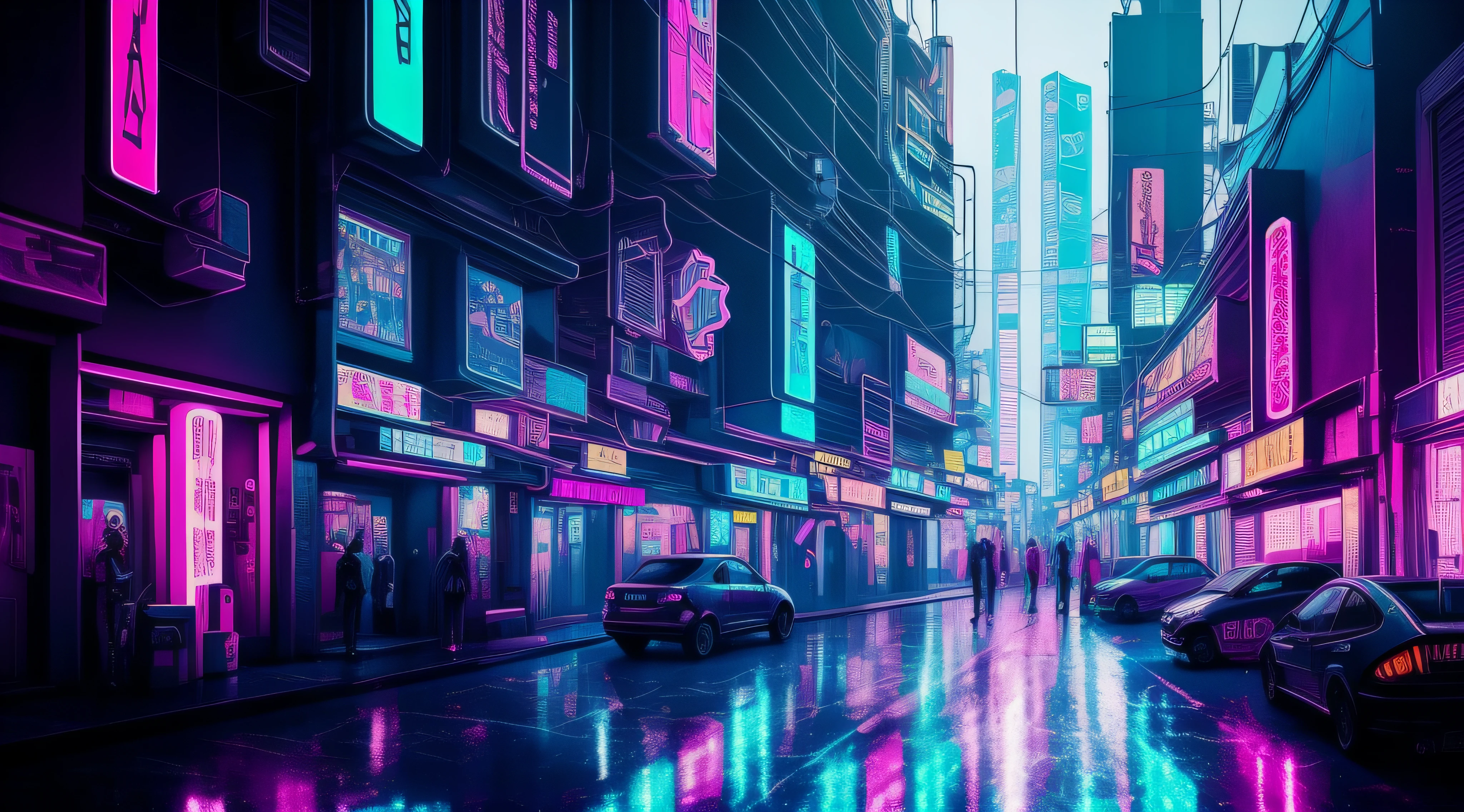 cyberpunk luzes neon hiragana k4 chuva noite futuro distopico depressivo