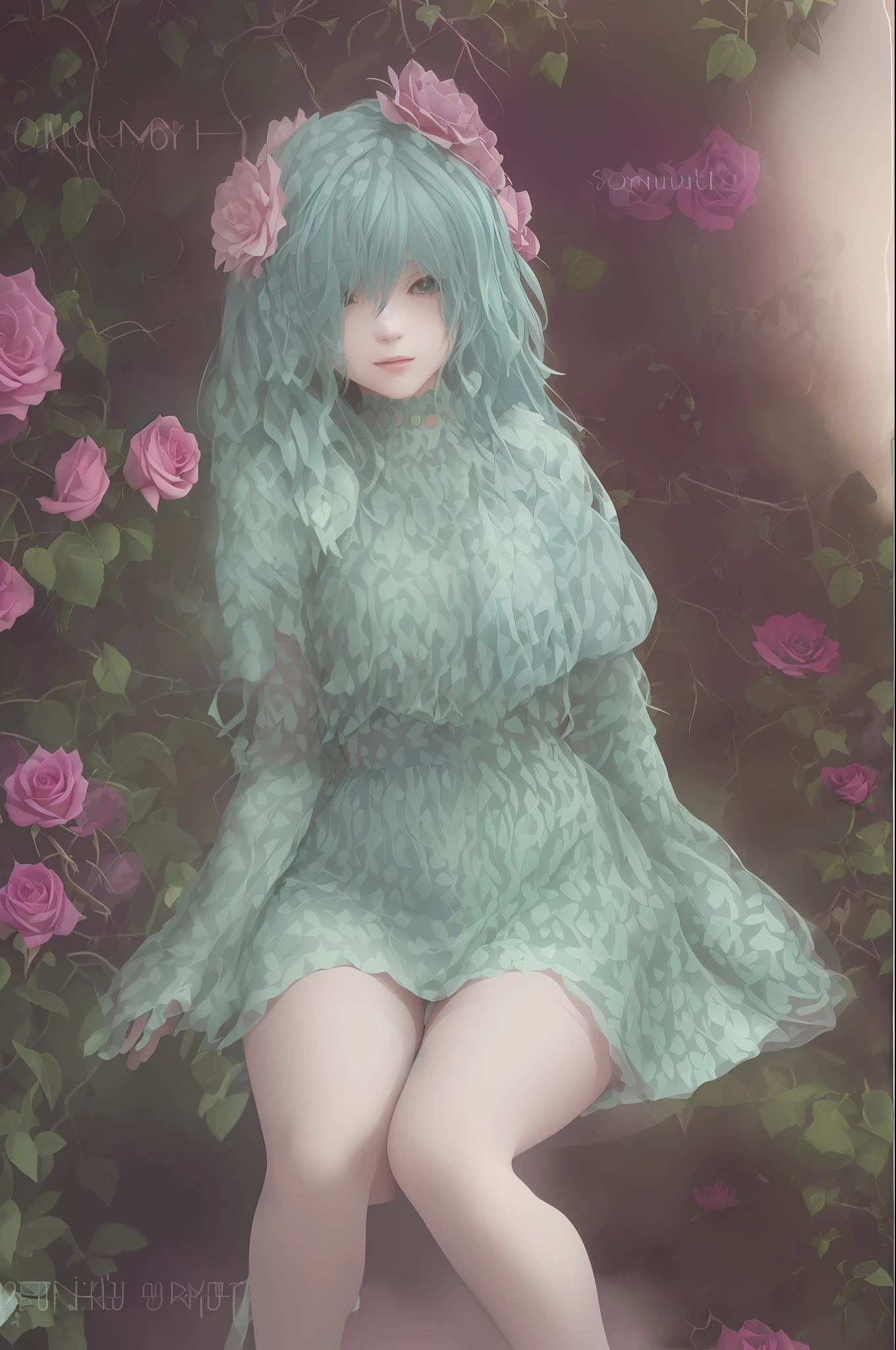 Photographic art of beautiful women, Sony α7, 35mm Lens, f1.8、((Konmutsuki_gacha_series1, punk_rosette))), cute girl, aqua color flowers, (full body), elegant flowers background, realistic photo, beautiful woman, Beautiful girl, beautiful background, charming girls, realistic 3d style, photo realistic render