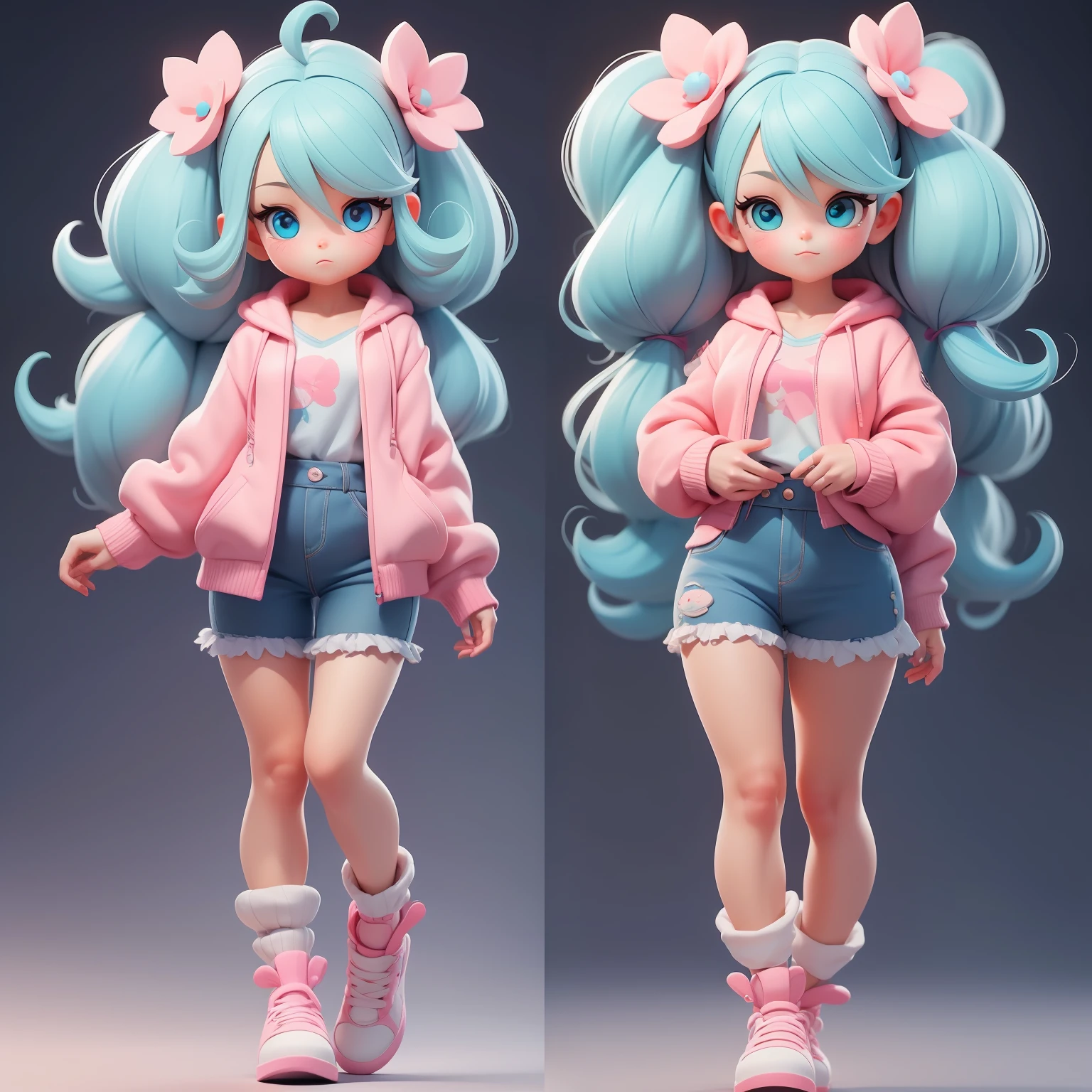 a super cute girl, full body, dreamy cute hair accessoriesPopmart Blind Box, IP design, clean and bright background3D rendering, OC rendering, 8k, soft focus, fine Glossysuper detail --ar 3:6 50 --q 2 --niji 5 --style expressive --s 2