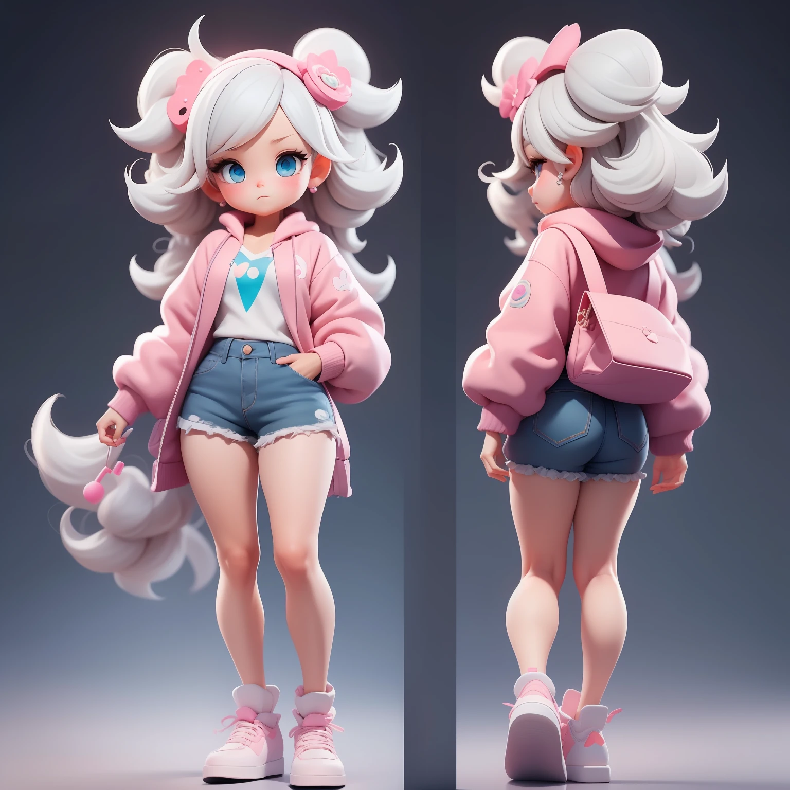 a super cute girl, full body, dreamy cute hair accessoriesPopmart Blind Box, IP design, clean and bright background3D rendering, OC rendering, 8k, soft focus, fine Glossysuper detail --ar 3:6 50 --q 2 --niji 5 --style expressive --s 2