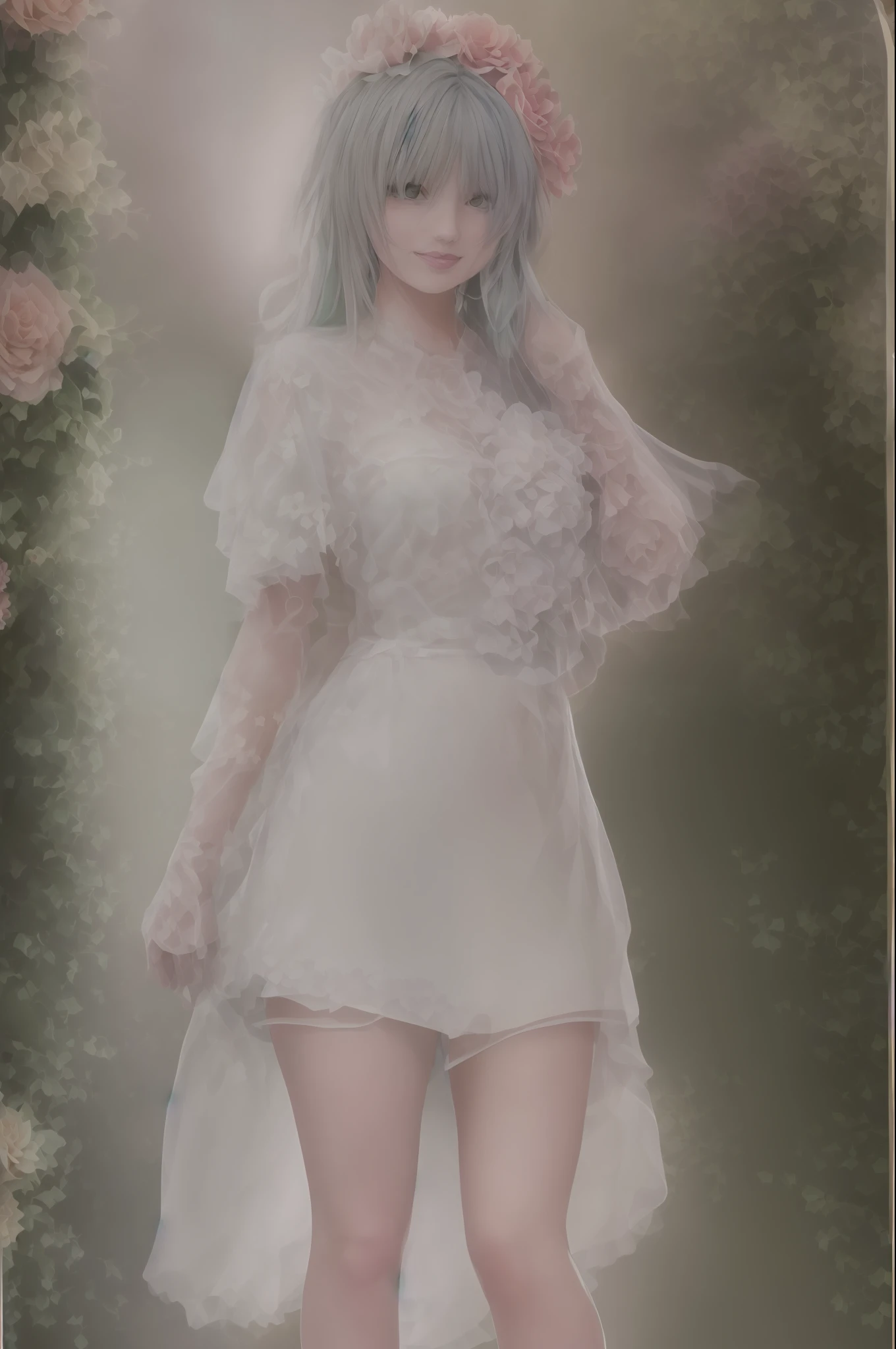 Photographic art of beautiful women, Sony α7, 35mm Lens, f1.8、((Konmutsuki_gacha_series1, punk_rosette))), cute girl, aqua color flowers, (full body), elegant flowers background, realistic photo, beautiful woman, Beautiful girl, beautiful background, charming girls, realistic 3d style, photo realistic render