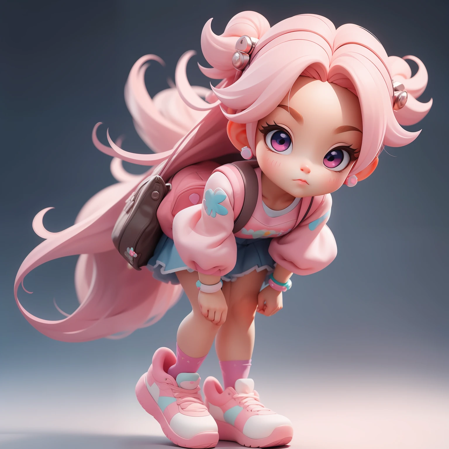 a super cute girl, full body, dreamy cute hair accessoriesPopmart Blind Box, IP design, clean and bright background3D rendering, OC rendering, 8k, soft focus, fine Glossysuper detail --ar 3:6 50 --q 2 --niji 5 --style expressive --s 2
