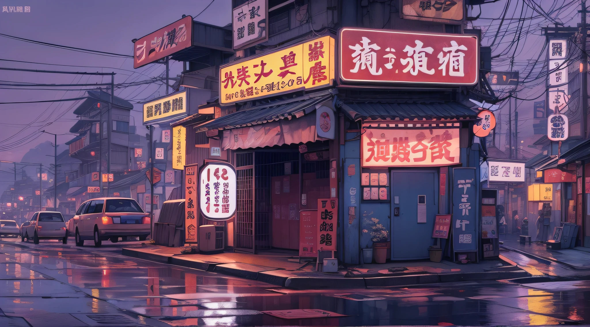 yokocho cyberpunk luzes neon hiragana k4 chuva noite futuro distopico depressivo soldados cidade toquio abstrato neo desfoque becos