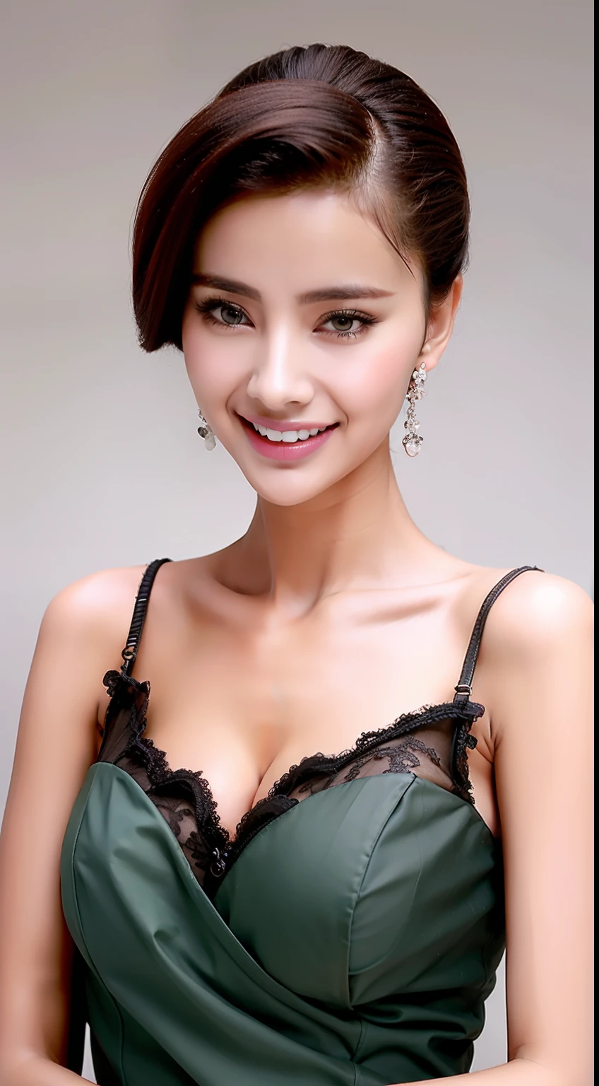 Fashion model 18 years old [[[[closeup cleavage]]]], [[[[boobgasm]]]], [[[[coll]]]], [[[[bshoulders]]]], perfect  eyes, Perfect iris，perfect lips，perfect teeth，Perfect skin，Long face，Soft front light，HDR，Outfit in black，green outfit，White or pink flowers on the background，（pastel colour：1.2）