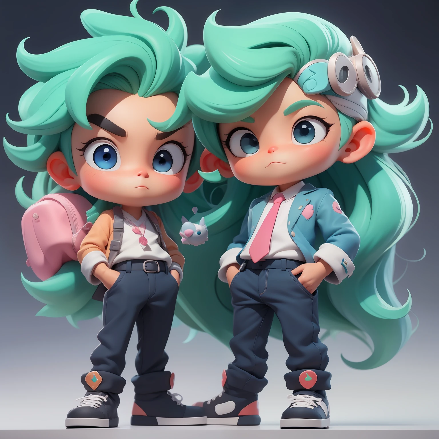 um garoto super bonito, corpo inteiro, dreamy cute hair accessoriesPopmart Blind Box, design IP, clean background and bright 3D rendering, OC rendering, 8k, foco suave, fino Glossysuper detalhe --ar 3:6 50 --q 2 --niji 5 --estilo expressivo --s 2