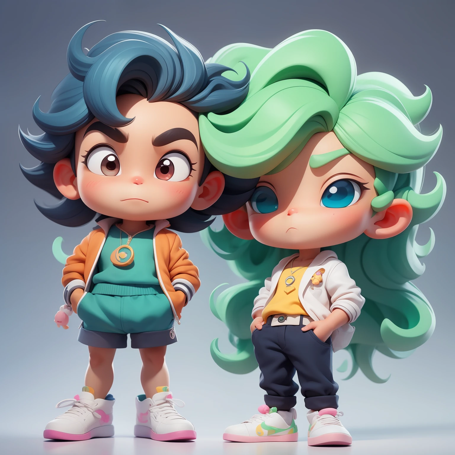 um garoto super bonito, corpo inteiro, dreamy cute hair accessoriesPopmart Blind Box, design IP, clean background and bright 3D rendering, OC rendering, 8k, foco suave, fino Glossysuper detalhe --ar 3:6 50 --q 2 --niji 5 --estilo expressivo --s 2