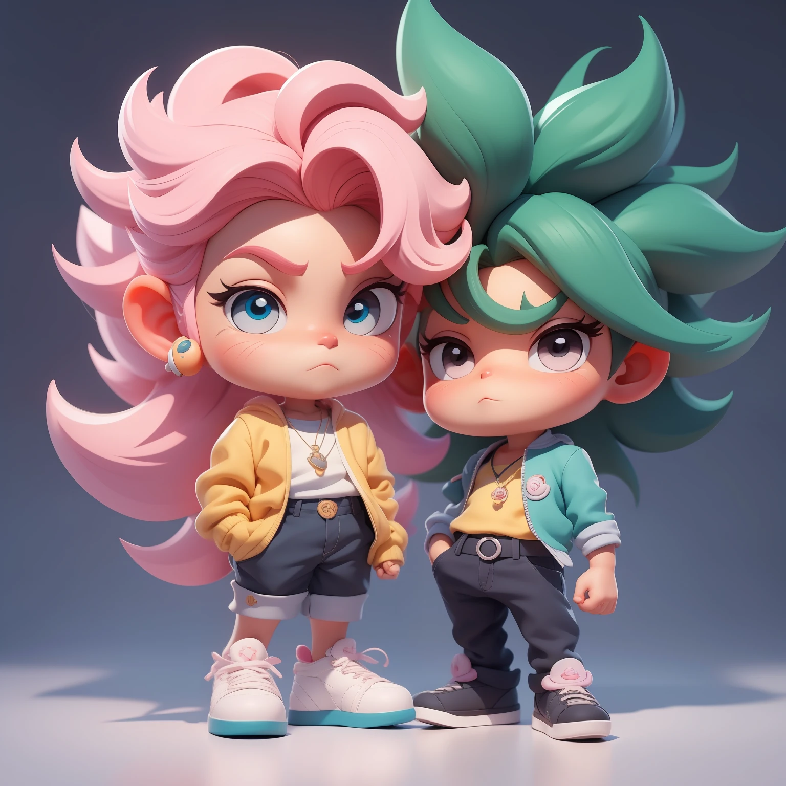 um garoto super bonito, corpo inteiro, dreamy cute hair accessoriesPopmart Blind Box, design IP, clean background and bright 3D rendering, OC rendering, 8k, foco suave, fino Glossysuper detalhe --ar 3:6 50 --q 2 --niji 5 --estilo expressivo --s 2