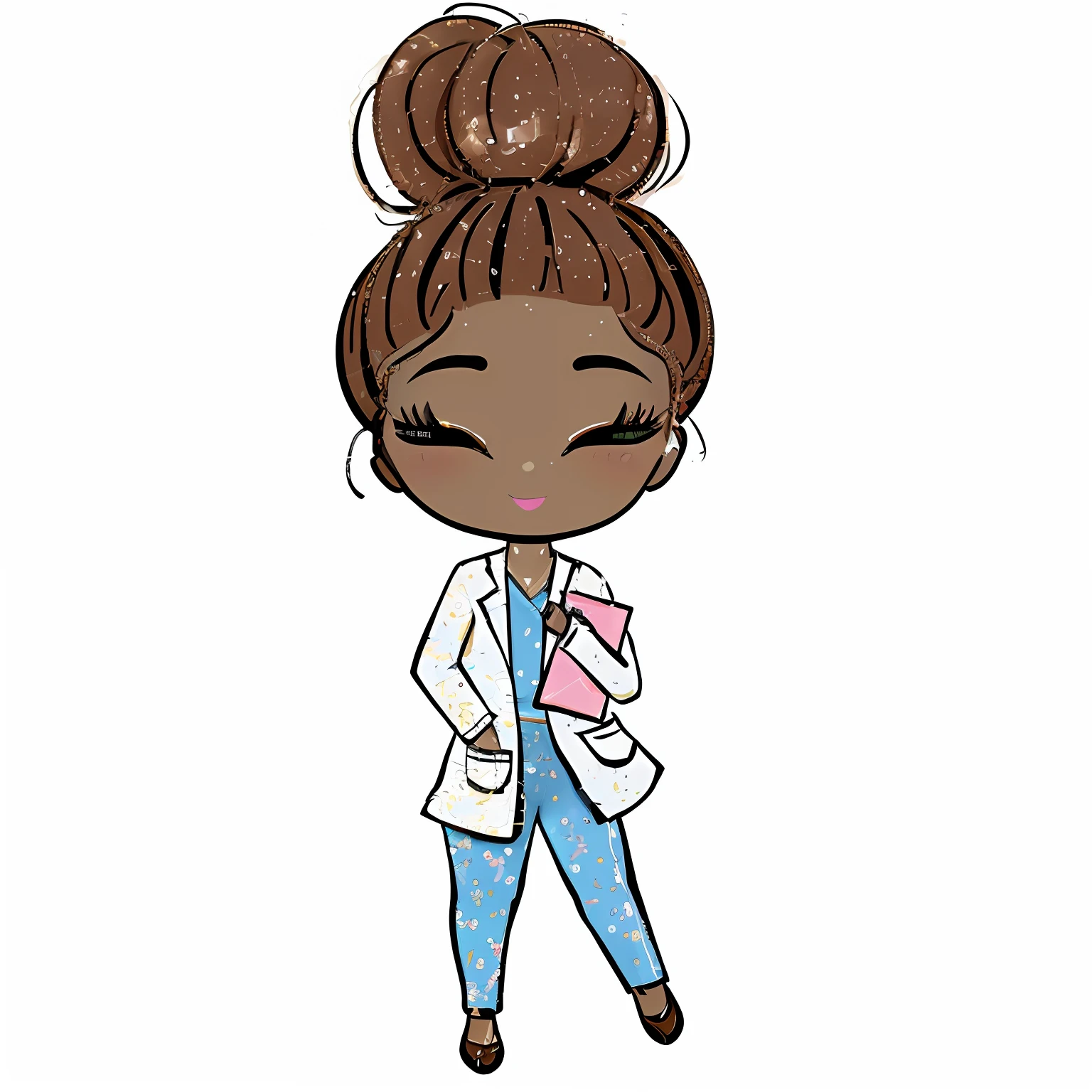cartoon girl with a bag and a backpack, inspired by Dr. Atl, chibi style, charicature, chibi, in cartoon style, doctor, (doctor), nurse girl, cute artwork, official fanart, cartoon style illustration, cartoonish cute, advanced digital chibi art, chibi girl, cute art style, cute character, official illustration, wearing no lab coat just a blouse