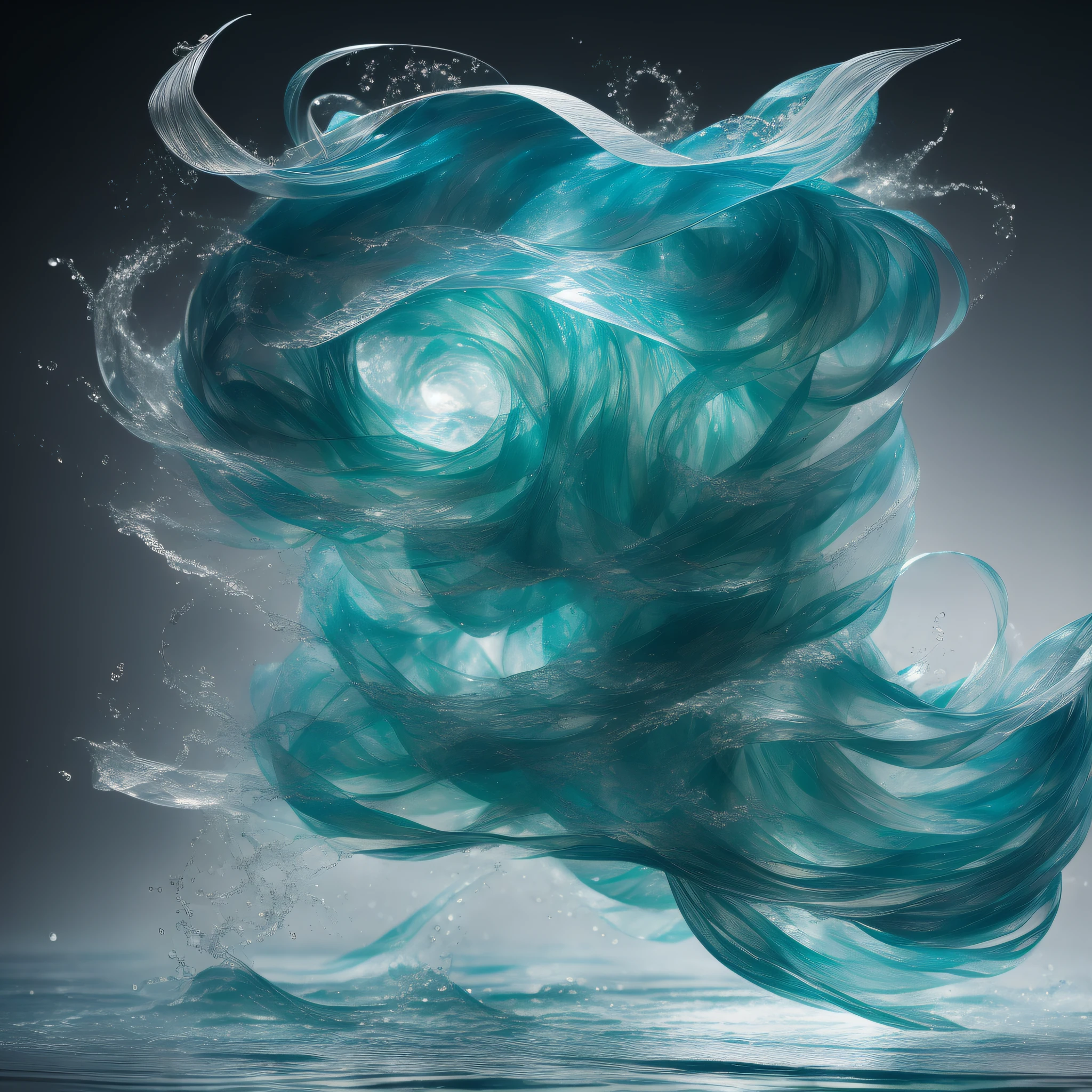 swirling fabric, inspired by Anna Füssli, inspired by Fei Danxu, glass ball at the waist, inspired by Maciej Kuciara, photographic render, Flowing realistic fabric, digital sculpture, detailed swirling water tornado